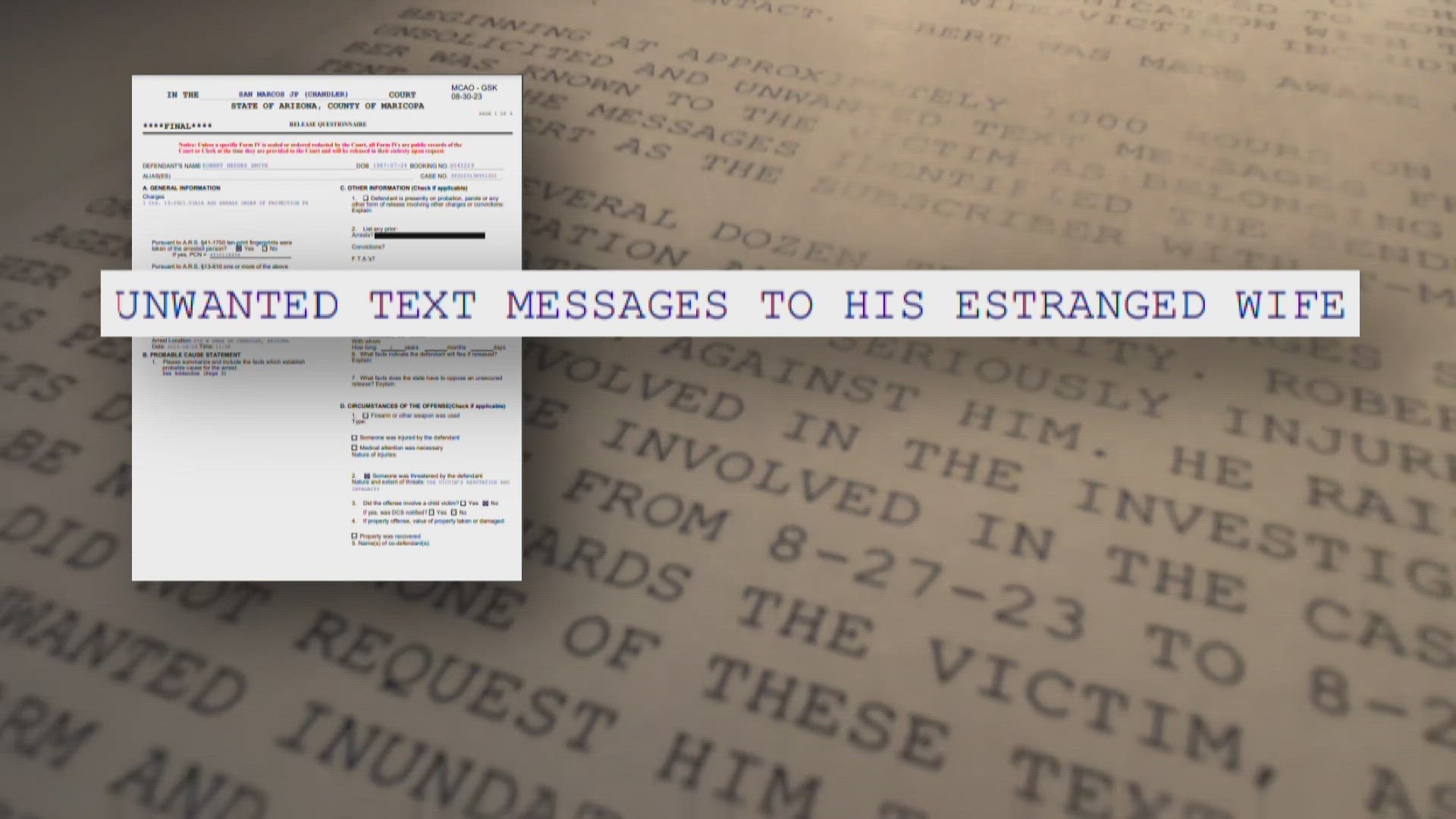 Robert Smith, 56, was arrested last week, accused of violating a restraining order by sending dozens of threatening text messages to his estranged wife.