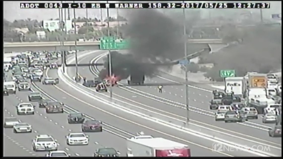 Car catches fire on I-10 in Phoenix | 12news.com