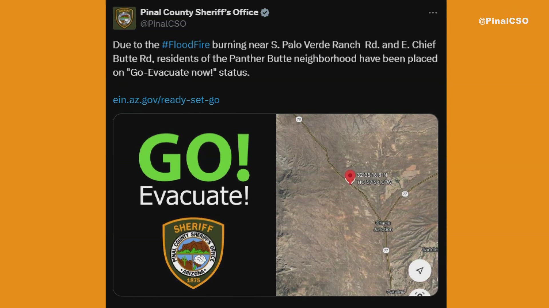 Some residents living in the Panther Butte neighborhood in Pinal County are asked to evacuate due to the Flood Fire, according to the Pinal County Sheriff's Office.