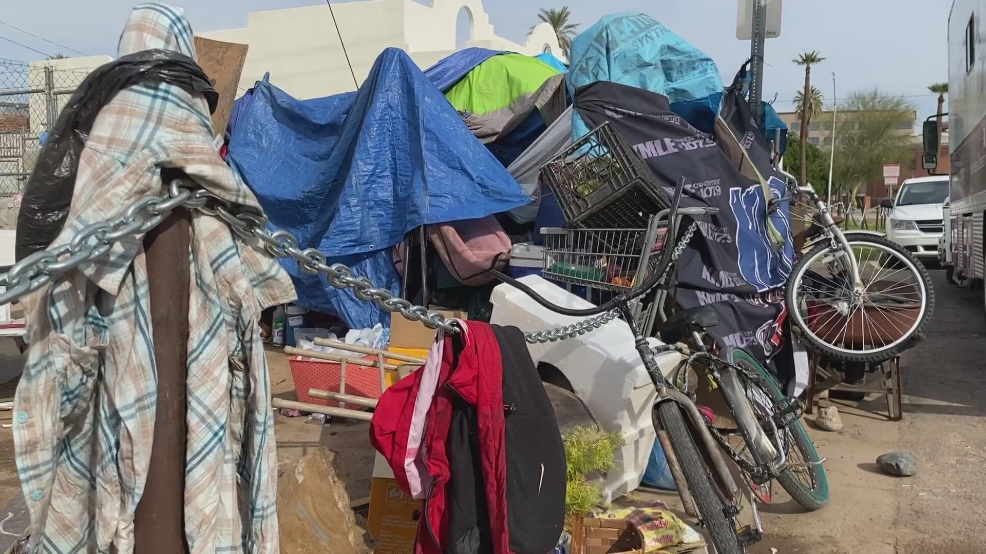 More than 800 people were counted living on the streets in the encampment, according to a tally done by the Human Services Campus Tuesday morning.