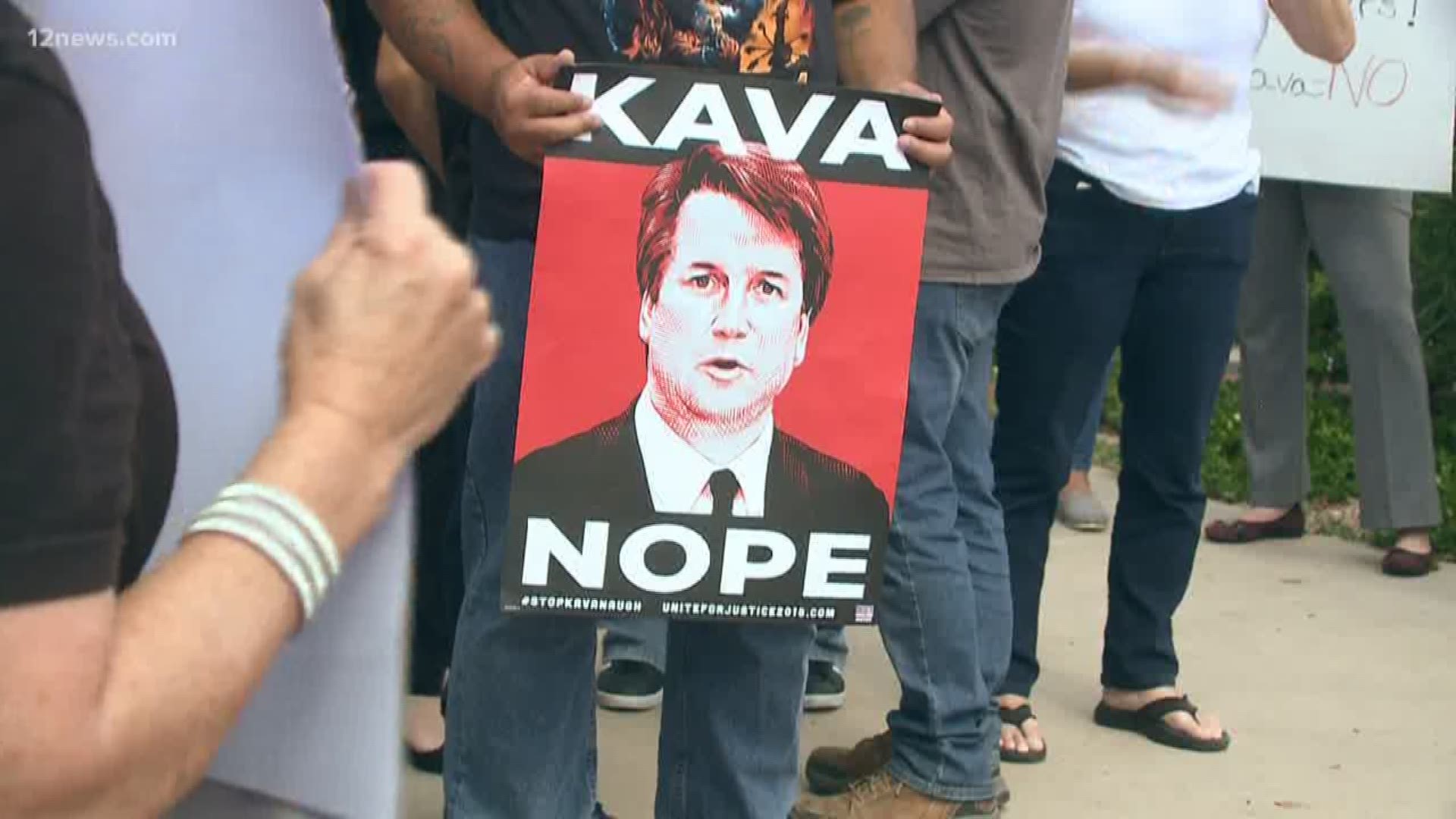 Four protesters were arrested at a protest outside of Senator Flake's. Protesters are trying to get his attention as it seems his vote is still up in the air on Supreme Court nominee Brett Kavanaugh.