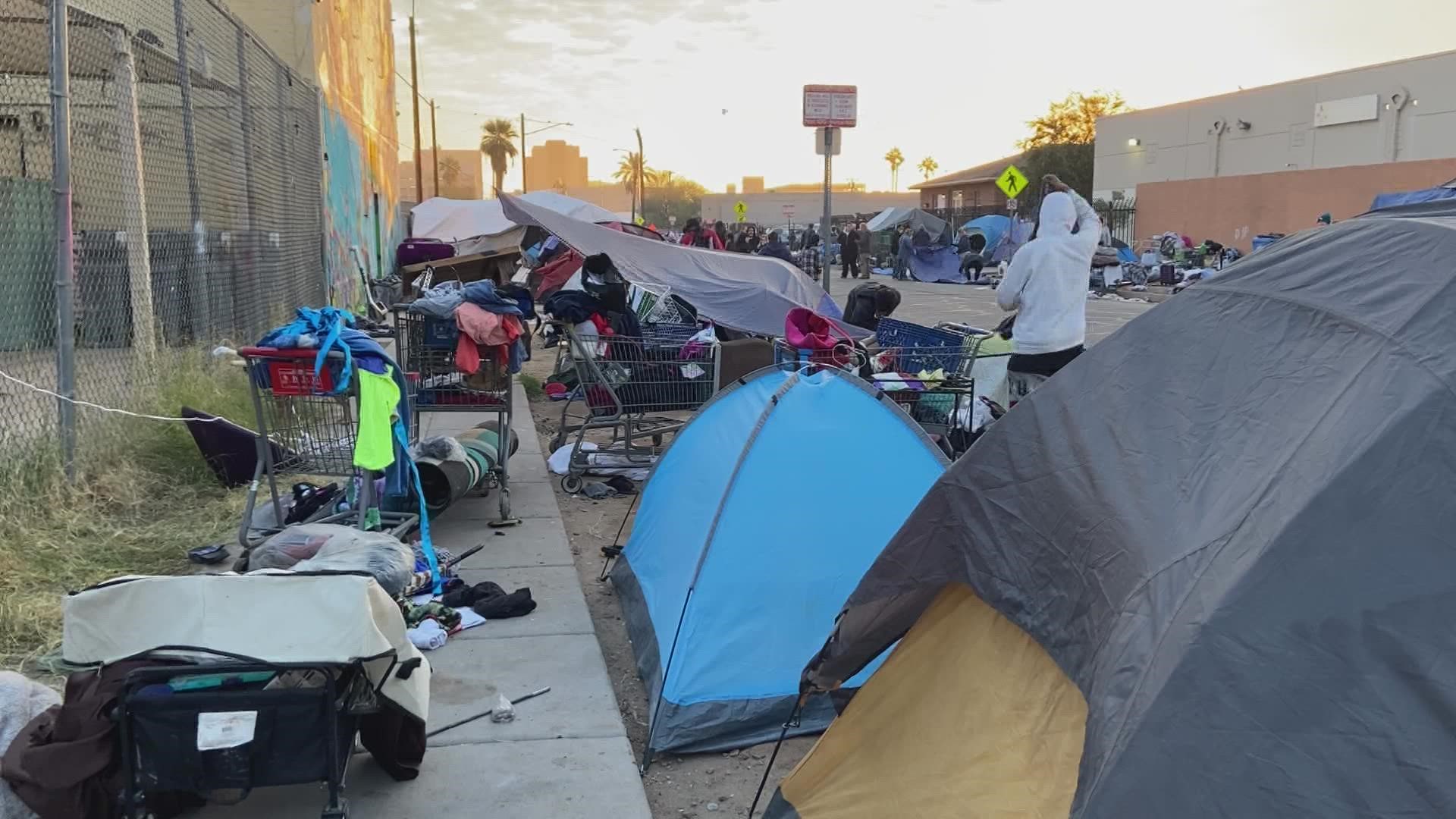 People camping on the block were able to move their belongings to a staging area during the cleaning. Anything they chose to leave behind was thrown away.