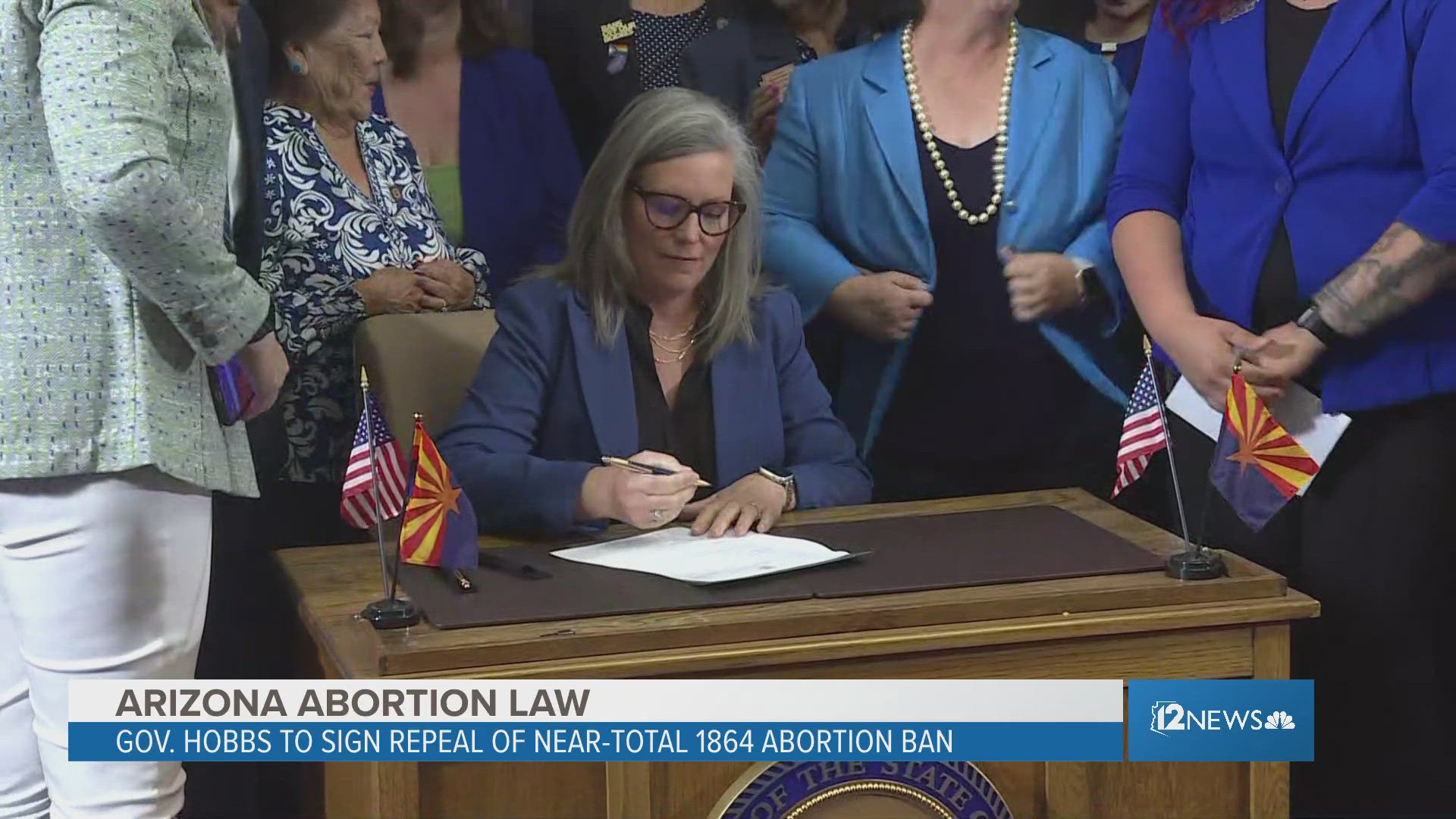 Governor Katie Hobbs holds a ceremony to sign HB 2677 into law, repealing Arizona’s 1864 near-total abortion ban.