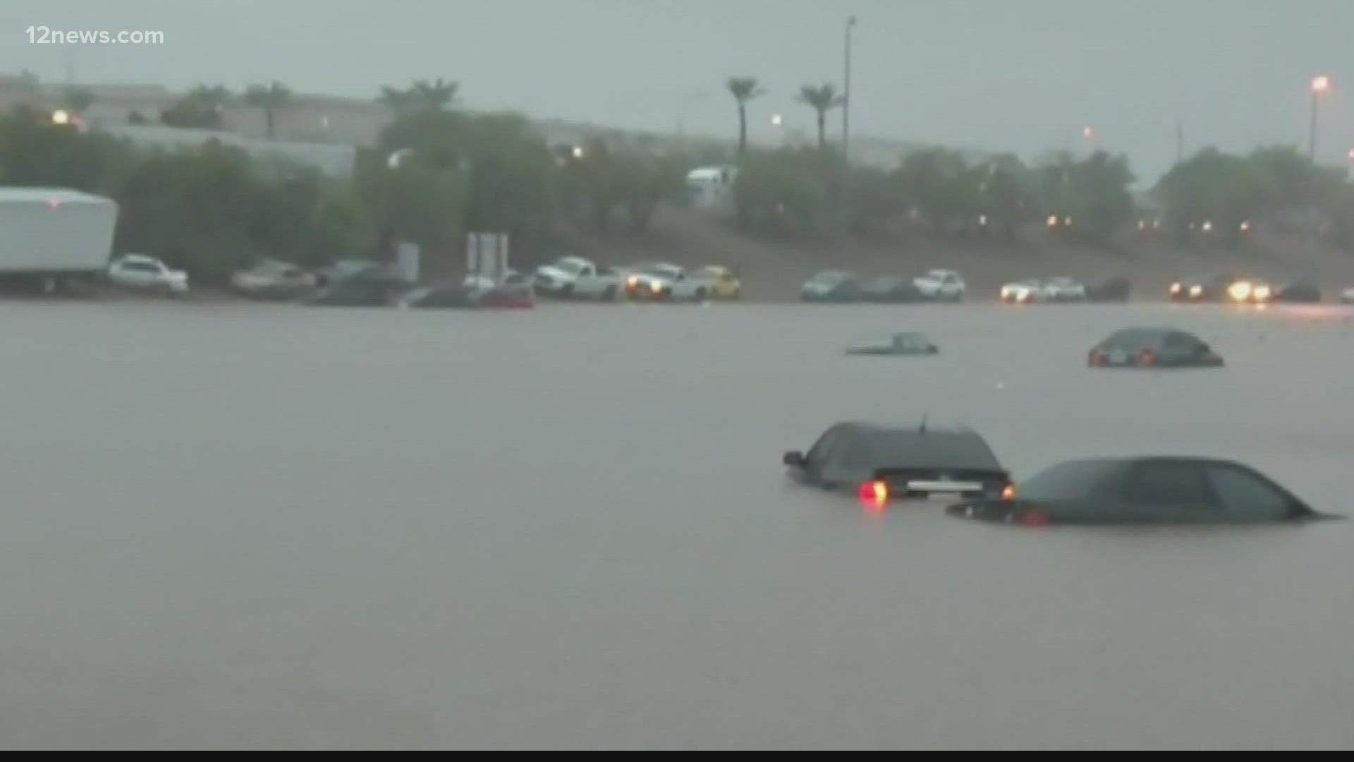 The 2014 storm dumped 3.30 inches of rainfall onto Phoenix in one day, close to 2021's total monsoon rainfall at 3.88 inches.