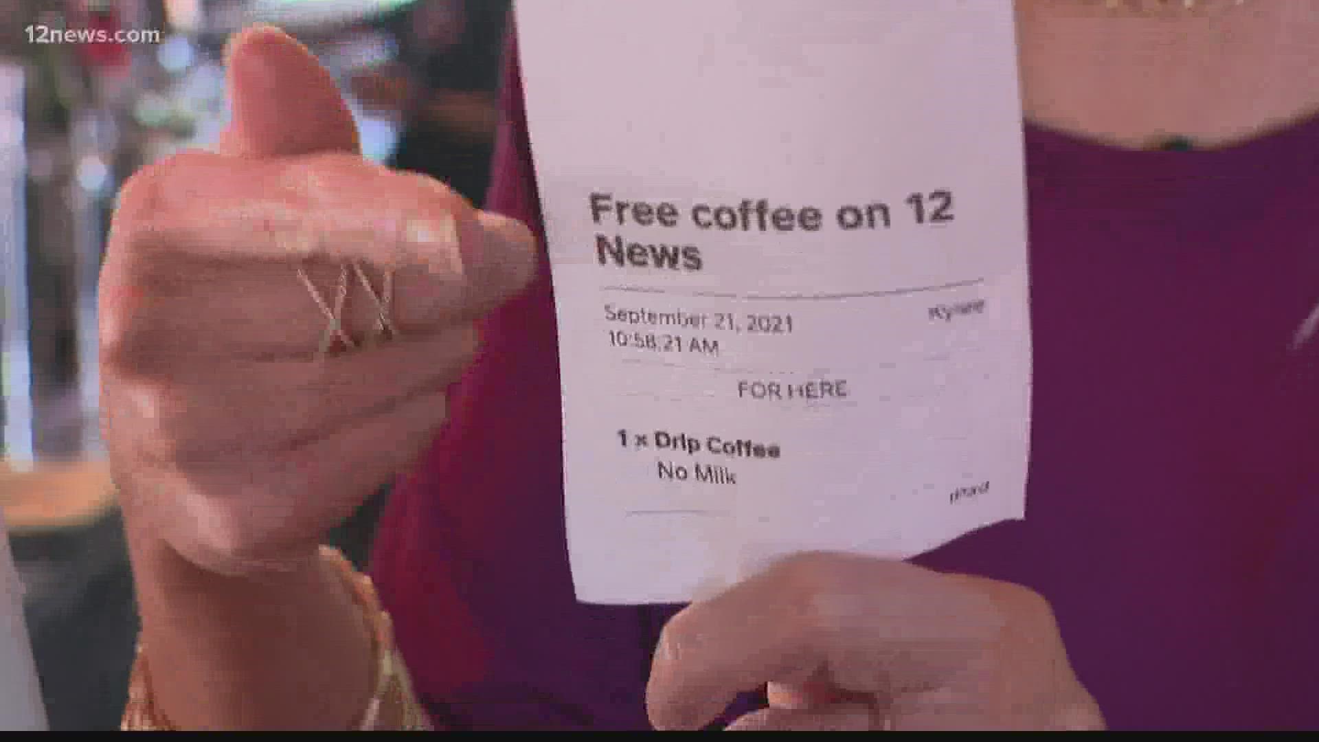 Luanas Coffee and Beer, a local coffee shop in Phoenix, put Krystle on the timecard and had her greet some lucky guests with a free cup of coffee!