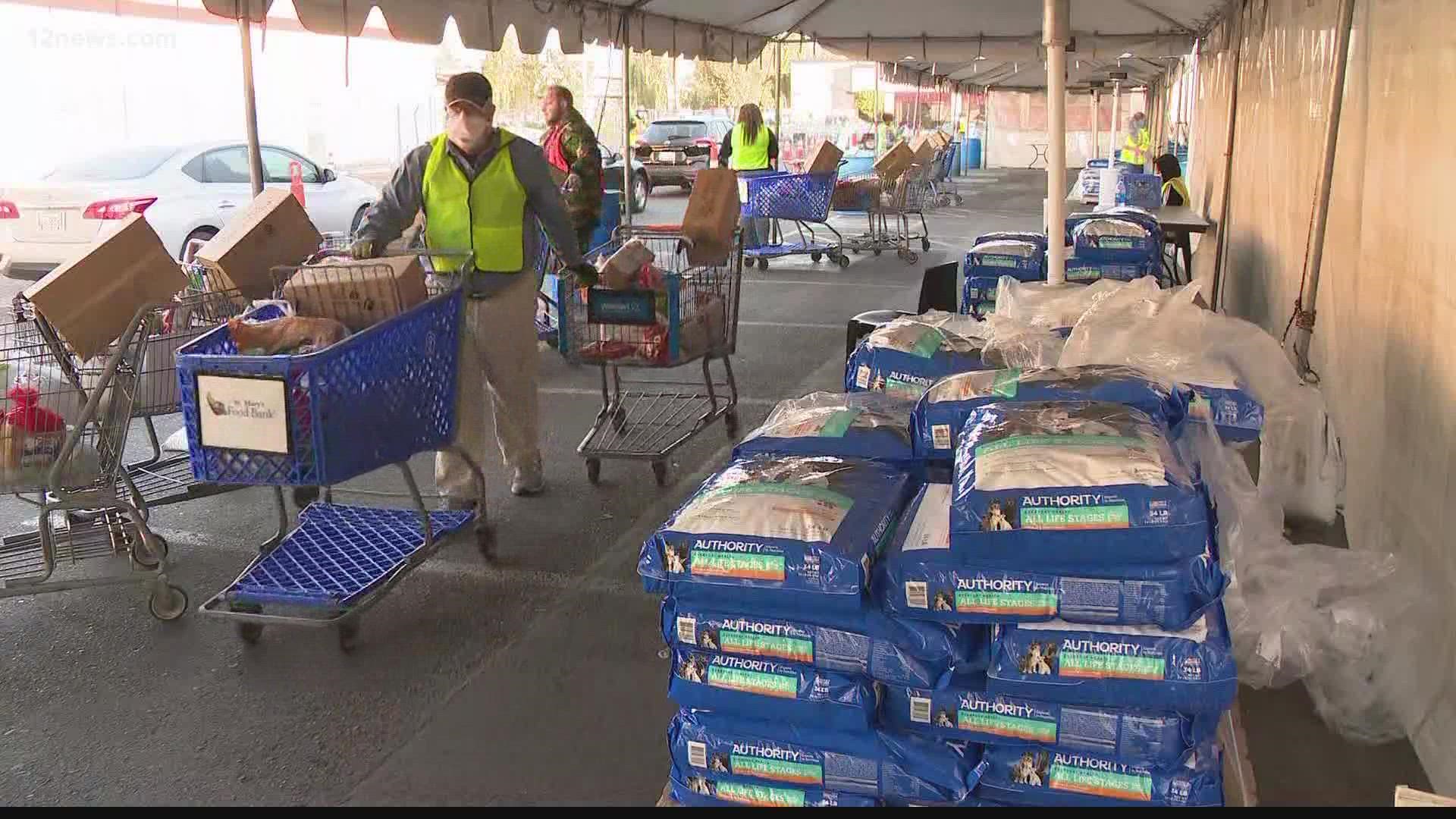 St. Mary's Food Bank is adding dog and cat food to help families feed their four-legged members. PetSmart donated the food in an effort to help pets get fed.