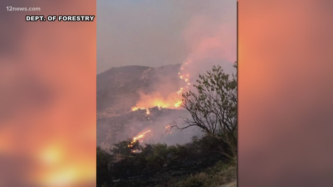 Woodbury Fire continues to burn in central Arizona on Sunday night