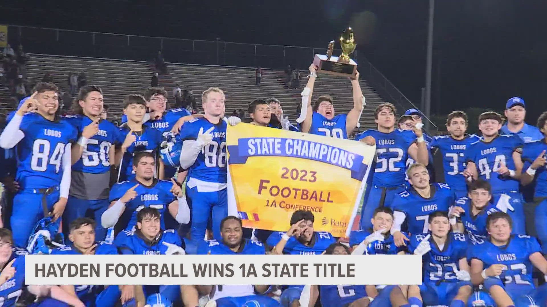 The Hayden Lobos won their first state title since 1972, beating the 3-time defending 1A state champ, Mogollon Mustangs, 62-30