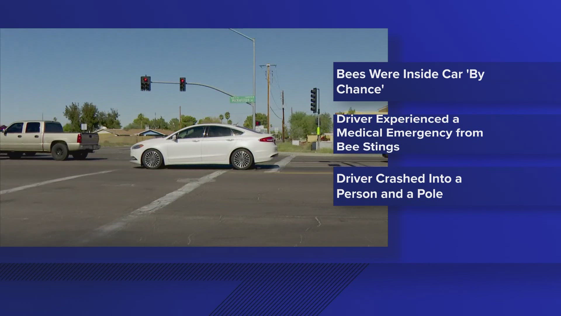 Police said the driver was having some sort of medical emergency due to bee stings and crashed into a person and a pole. 