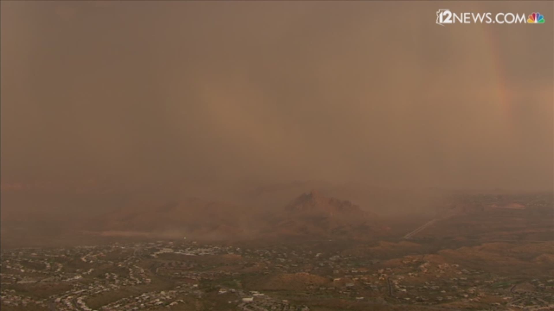 Sky 12 captured lightning and dust as the August 17 storm came over the Superstition Mountains into the East Valley. Track the storm with the 12 News app.