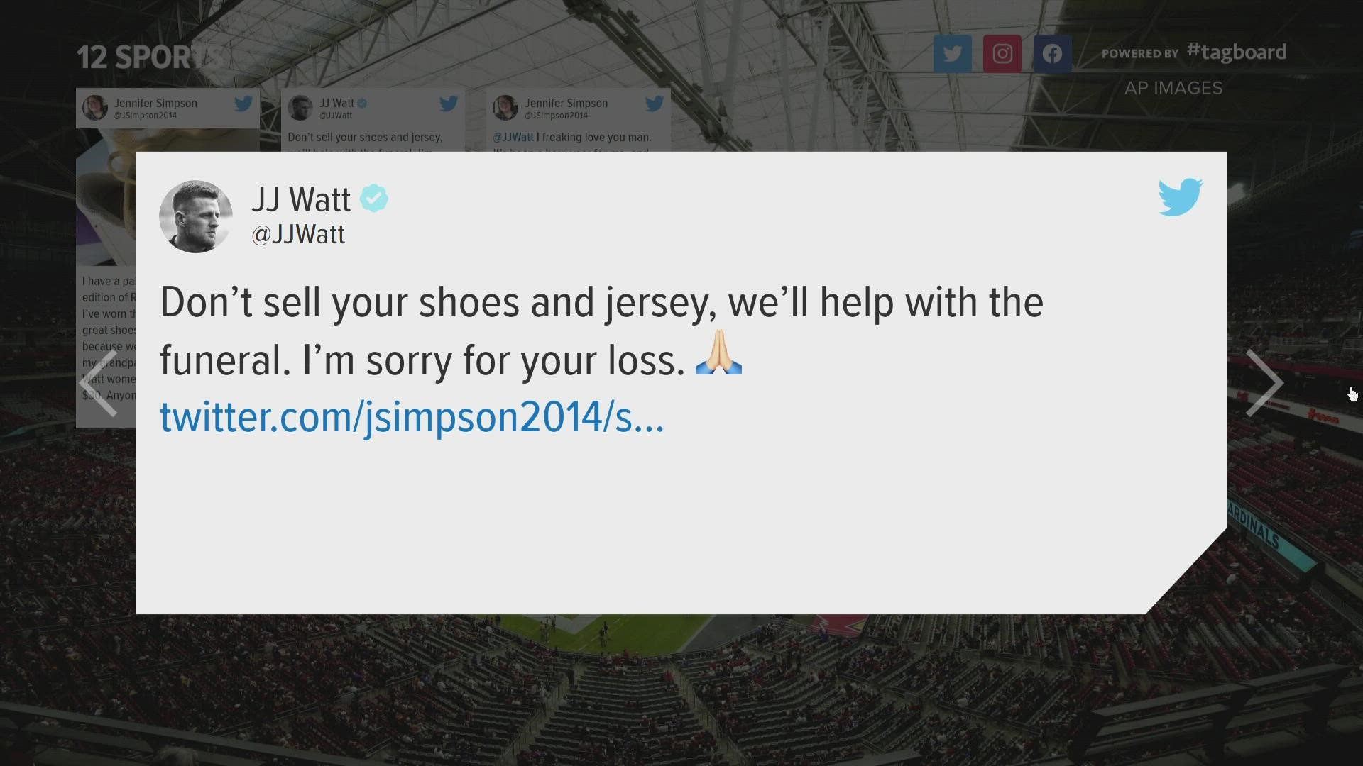 Watt saw a tweet that a Houston Texans fan was selling some of her Watt gear and told her that he would help out instead.