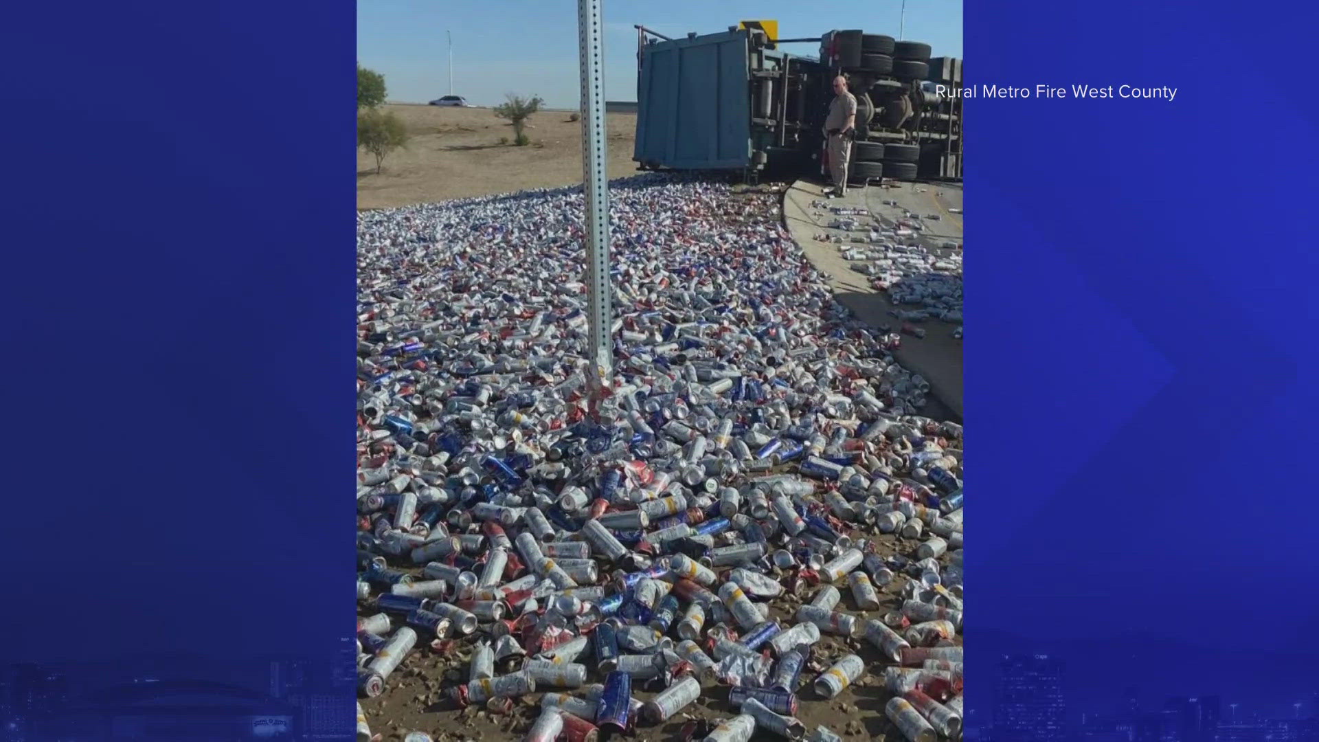 Thousands of White Claw cans spilled onto the road near the Loop 303 and Northern Parkway on Tuesday.