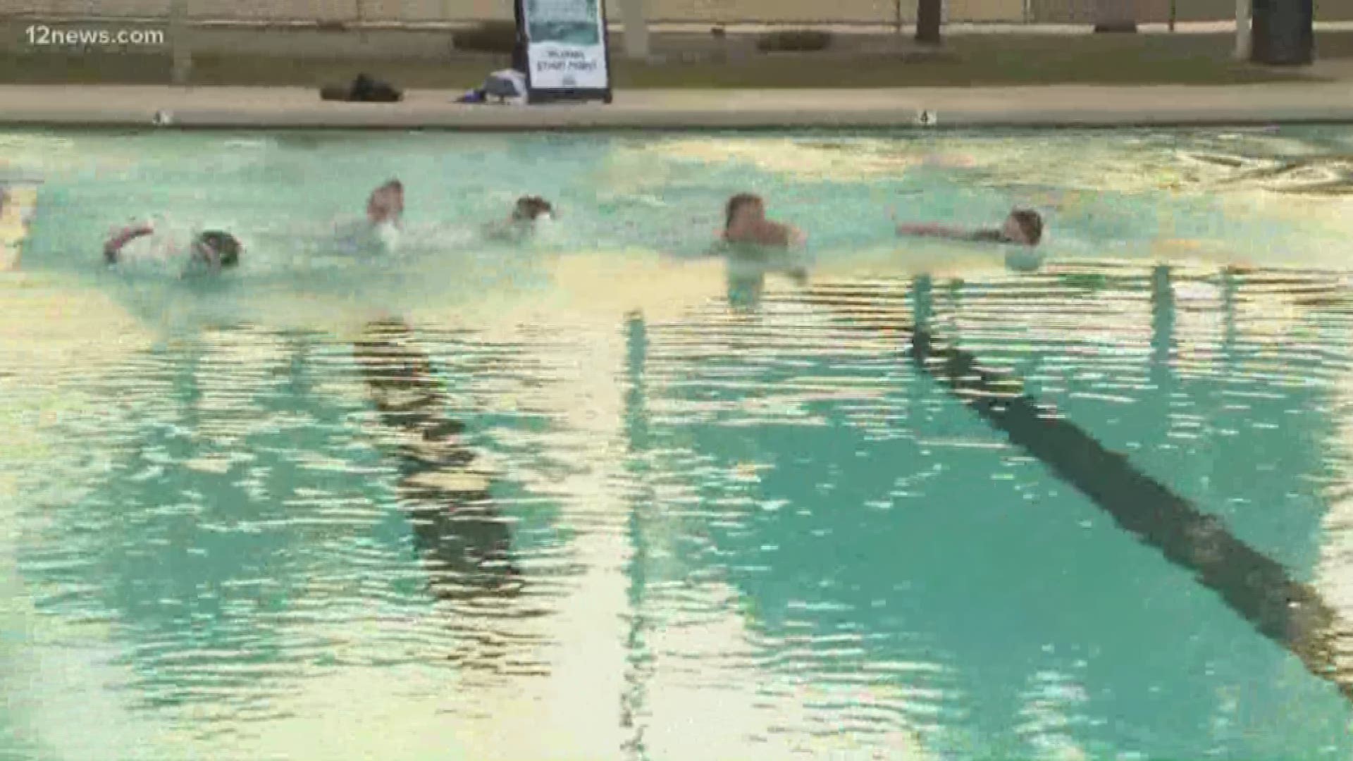 People took a quick dip in freezing waters on Saturday at the Sunrise Pool in Peoria Saturday for a good cause. The polar plunge was meant to promote water safety.