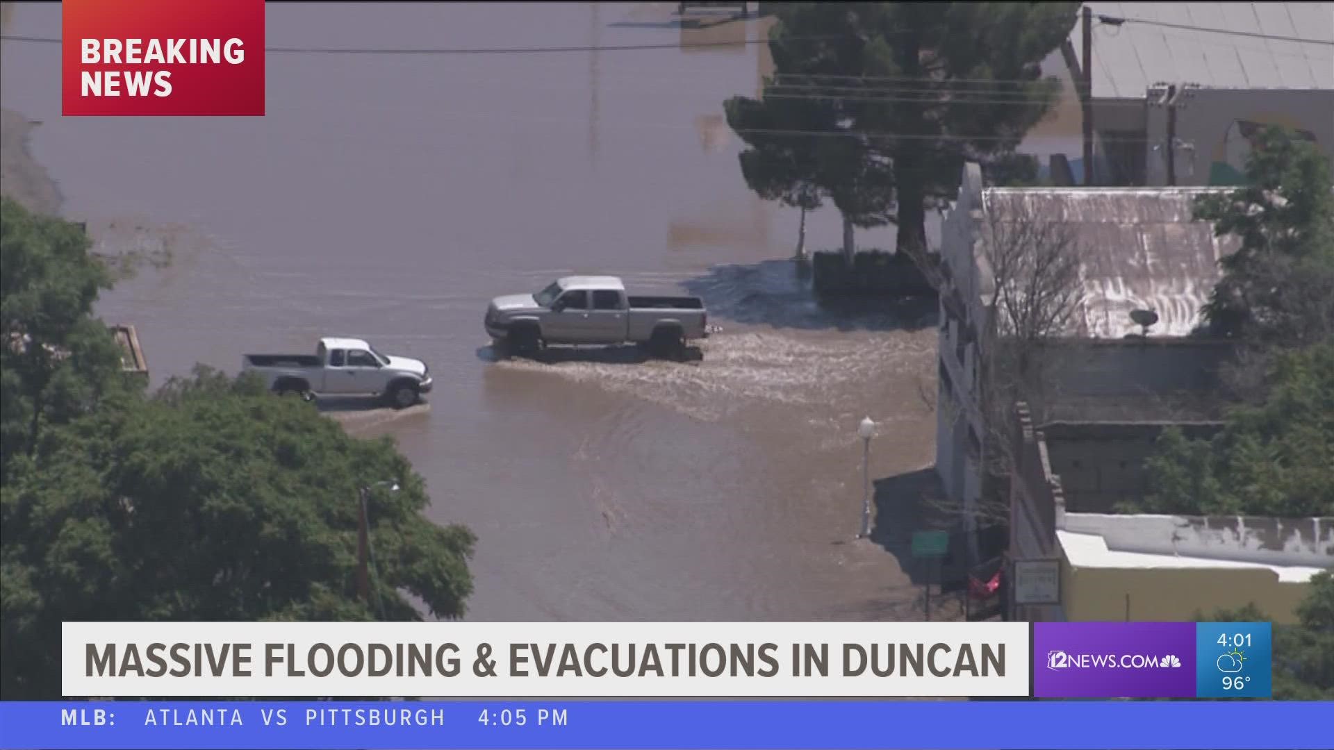 The Duncan Valley Rural Fire District has started mass evacuations of flood-prone areas after the Gila River overflowed its banks and began spilling into Duncan.