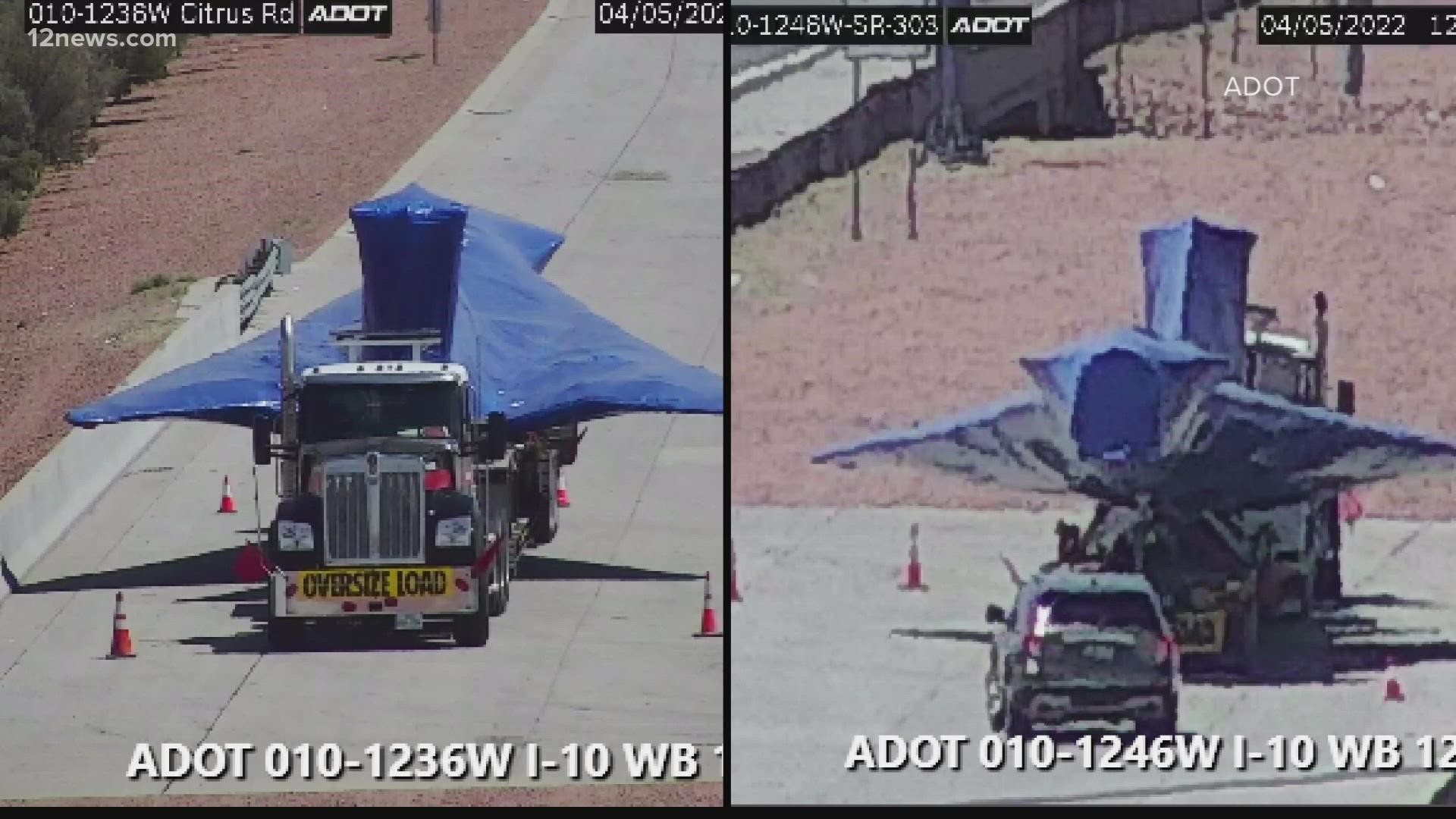 A bizarre object wrapped in blue plastic on a flatbed trailer parked alongside I-10 was tweeted out by ADOT. Some thought it was aliens!