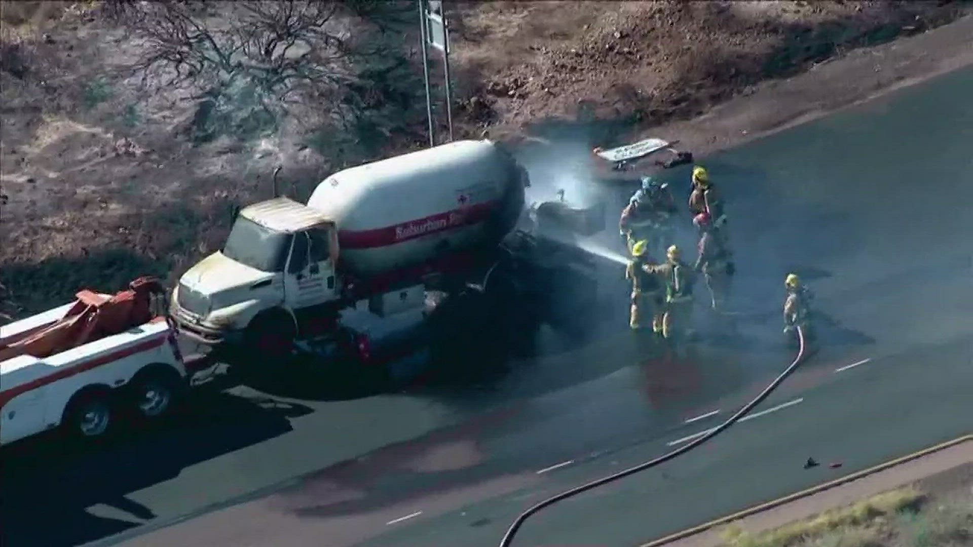 A propane tanker fire shut down Interstate 17 in both directions south of Black Canyon City.