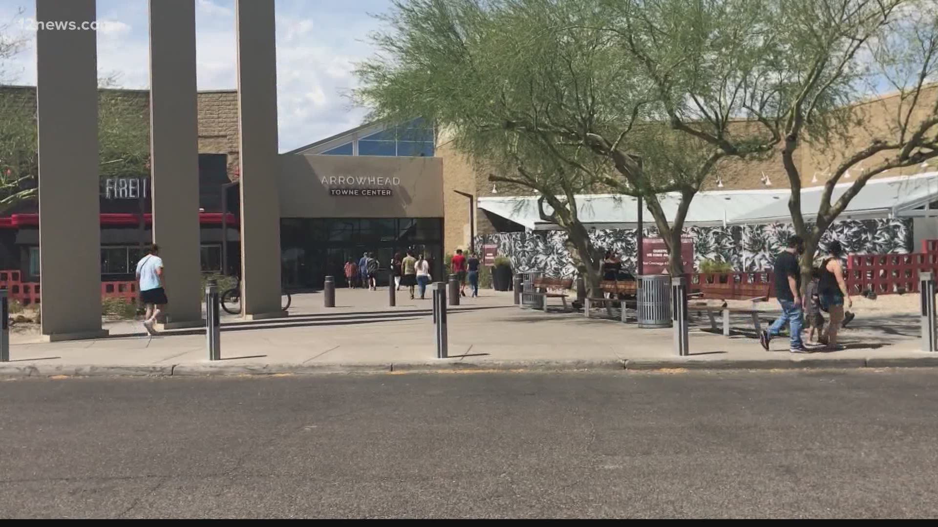 A large glass pane suspended from the ceiling inside Arrowhead Towne Center fell onto a man on Saturday afternoon. The man was sent to the hospital.