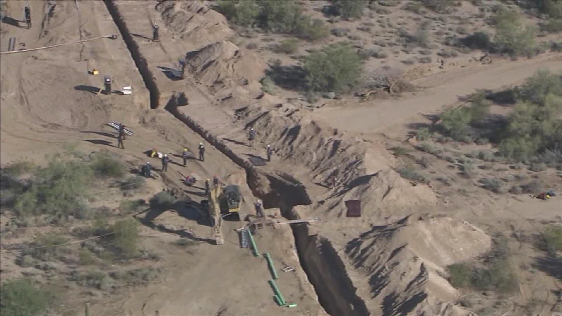 A man was injured after falling into a trench in north Scottsdale. Sky 12 was over the scene Monday near 91st Street and Happy Valley Road.