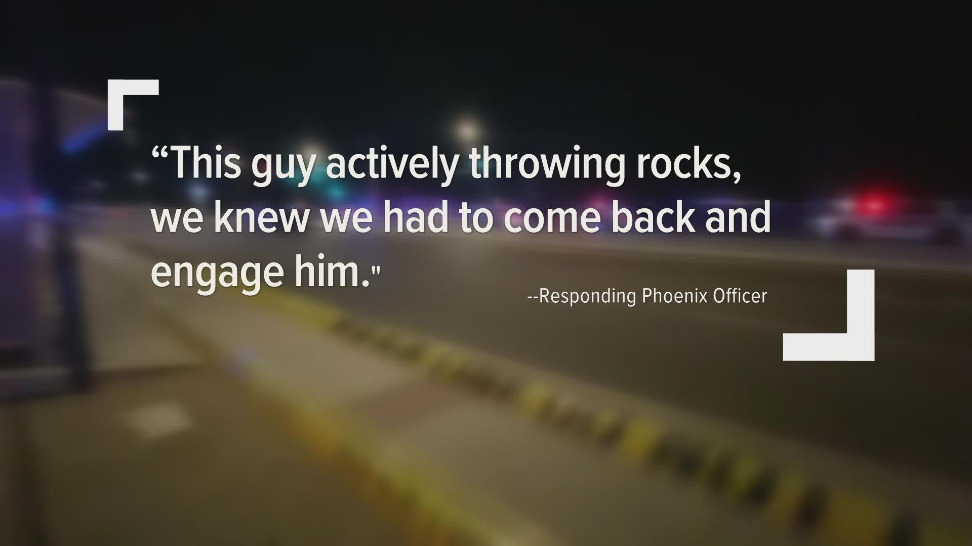 Newly released video shows a deadly shooting involving Phoenix police officers and a man accused of throwing rocks at officers.