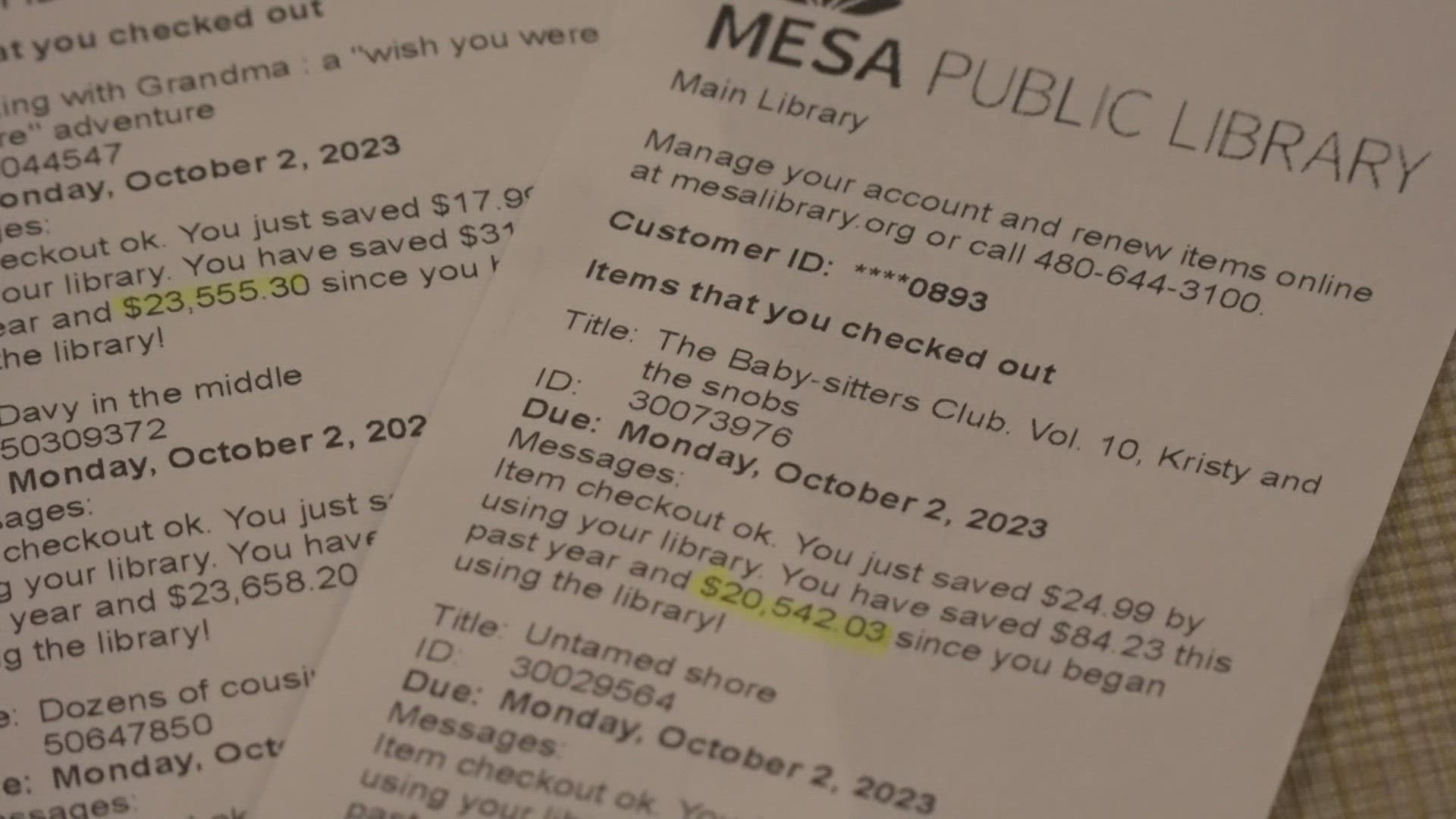 Mesa woman saved $65,550 by borrowing books from public library instead of purchasing.