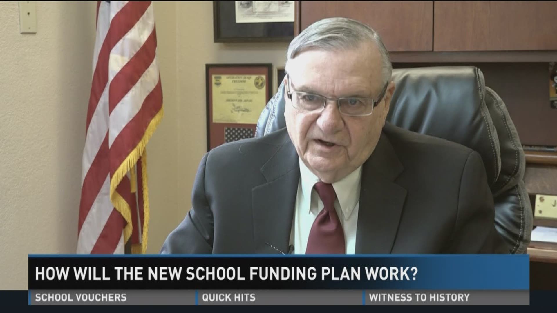 Former Sheriff Joe Arpaio was a key supporter of Doug Ducey during Ducey's run for governor in 2014. But Ducey says he's staying out of Arpaio's new race, for the U.S. Senate. Also, the governor pushes back on questions about his new education spending pl