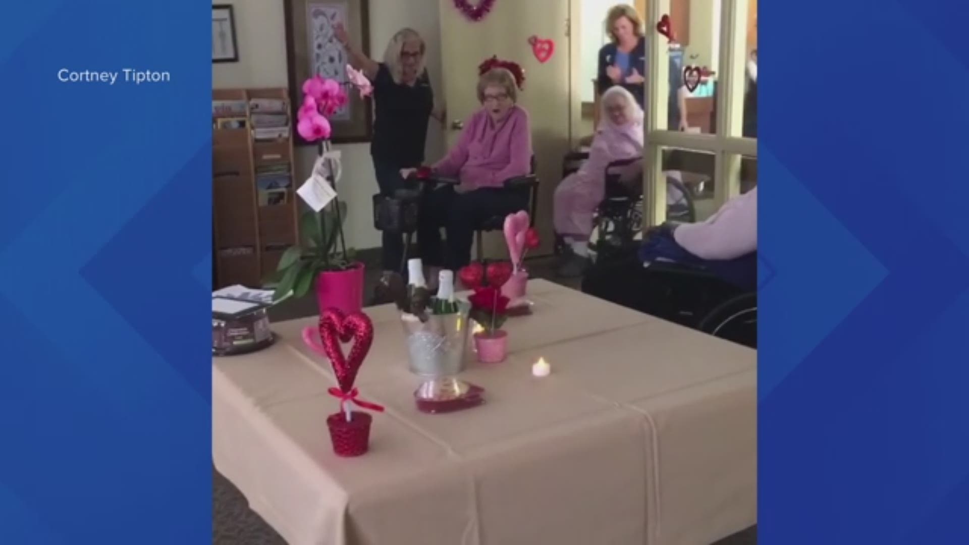 Staff put together a special Valentine's Day setup and even serenaded the couple after a fall prevented them from spending the holiday together.