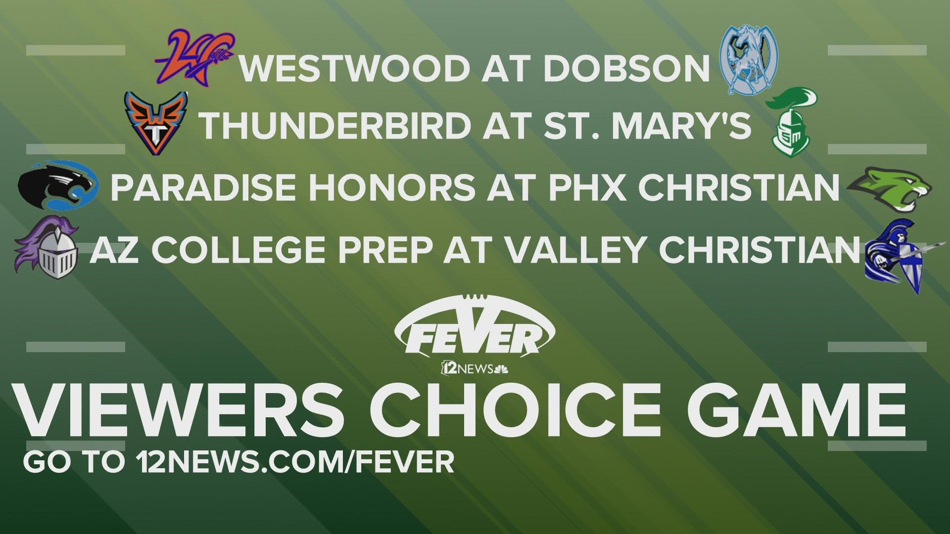 Go to 12news.com/Fever to vote for one the above games to be featured on Friday Night Fever on October 15! Voting closes Oct. 14 at 3 p.m.!