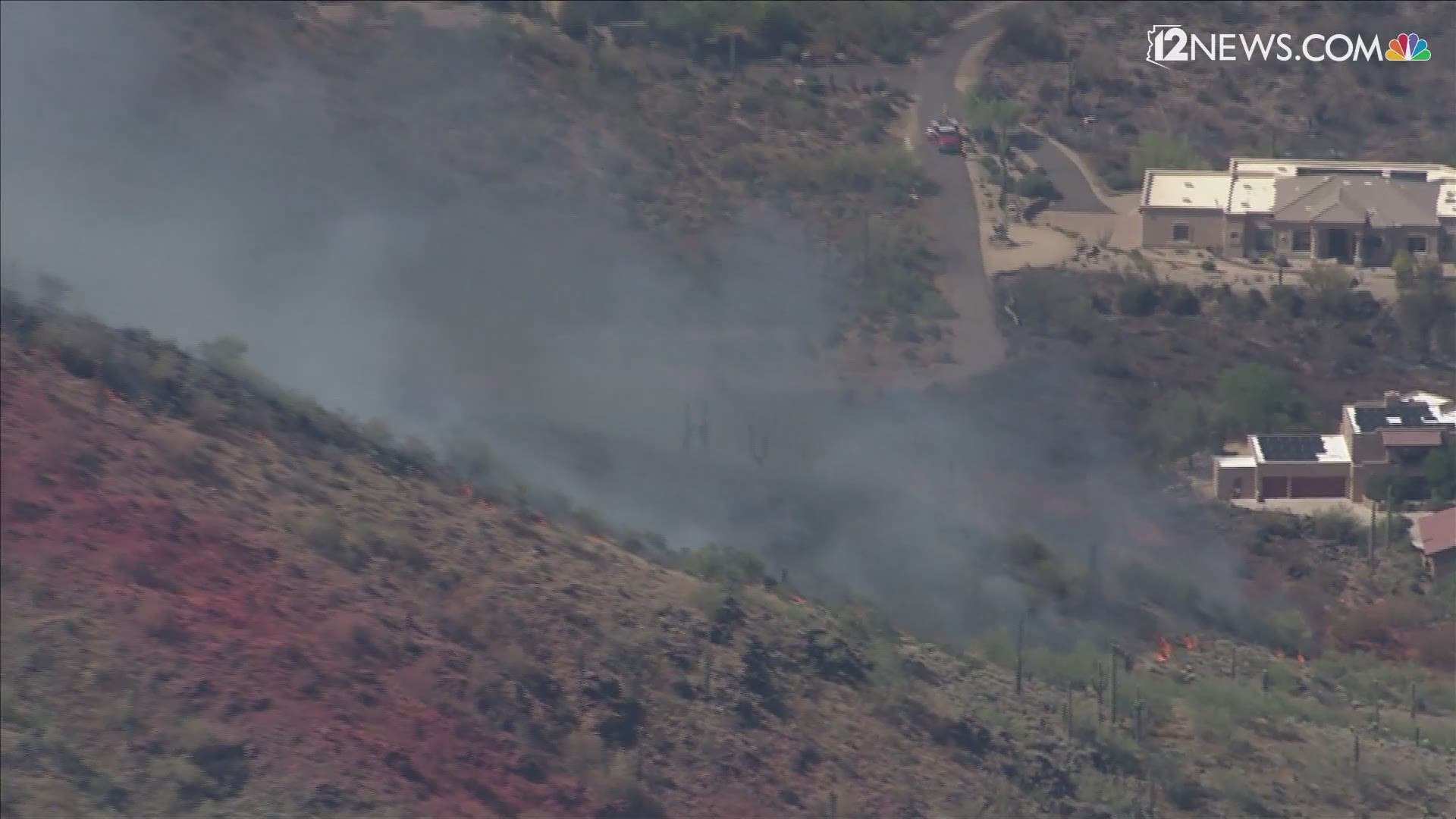 The Ocotillo Fire, which is near East Ocotillo Road and North 56th Circle, has already burned around 350 acres, officials said. Crews continue to fight the blaze.
