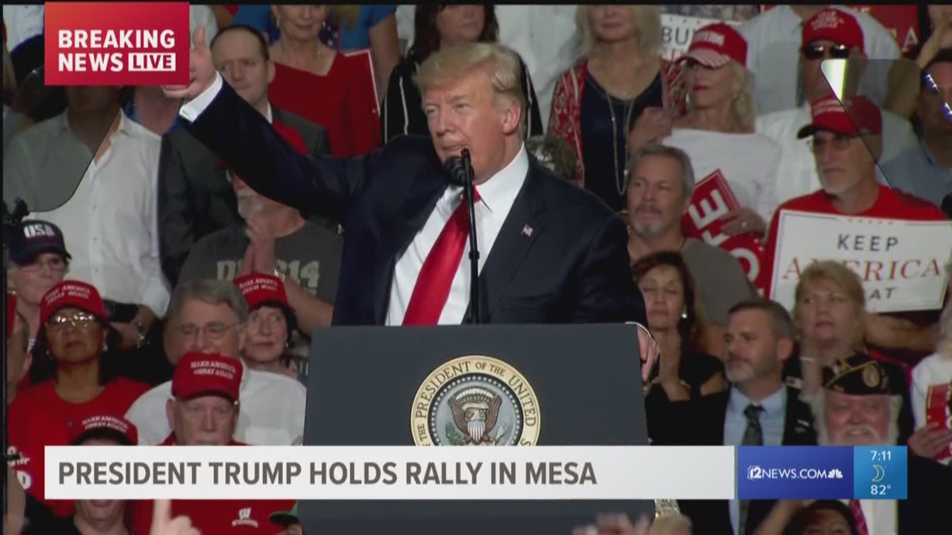 At a campaign rally for Republican Senate candidate Martha McSally President Trump touched on the Republican's plan for healthcare. He also mentioned his success with the Latino vote.