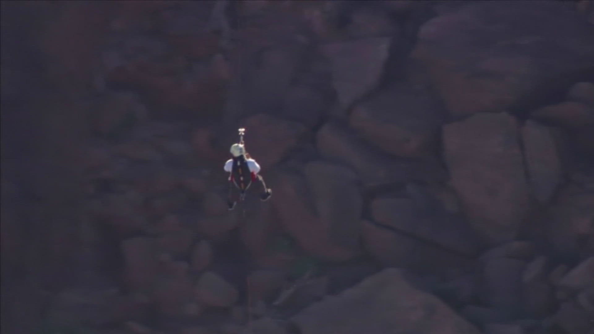 Sky12 footage shows emergency crews rescue a man stuck on Camelback Mountain overnight.