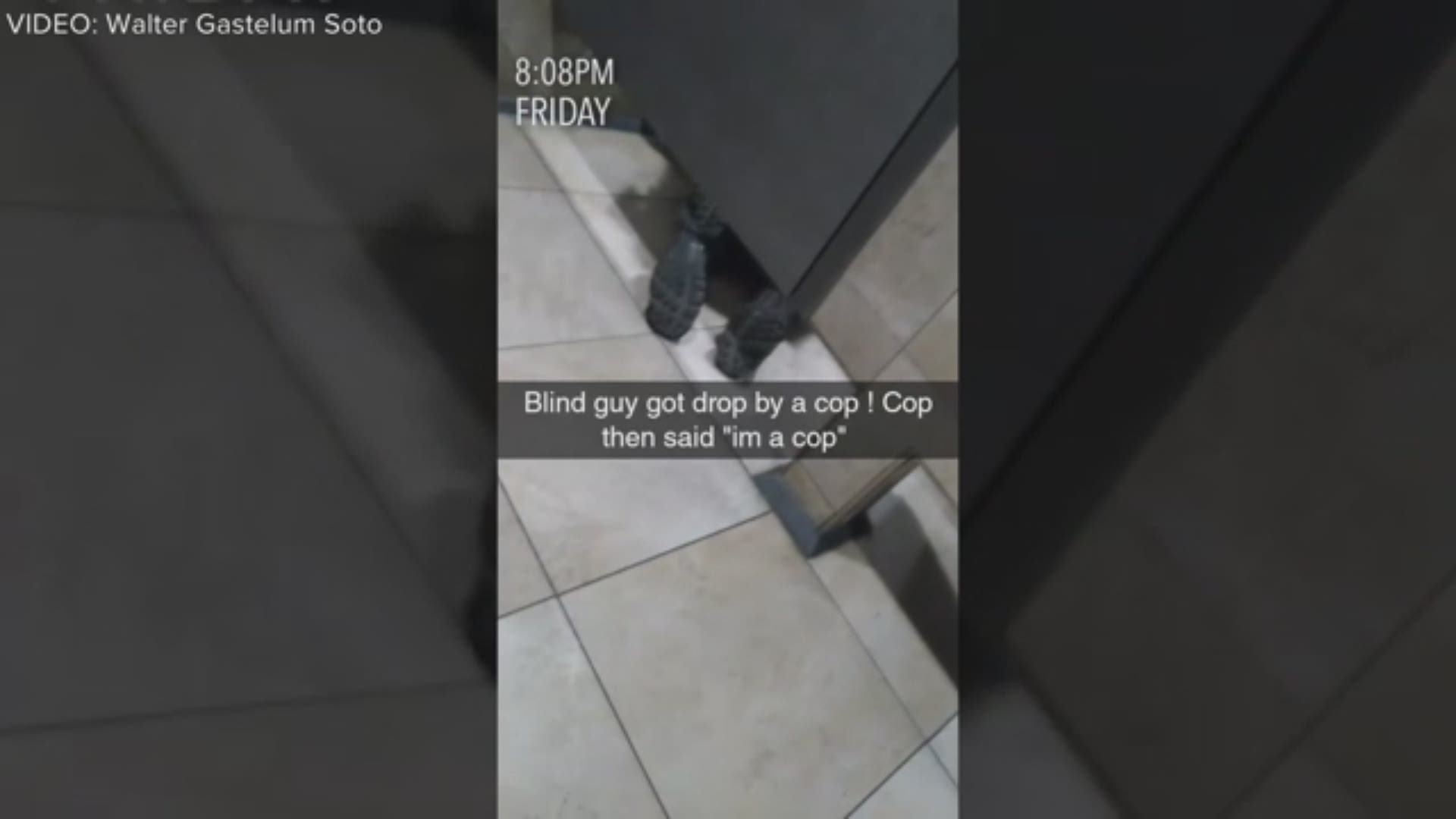 Marco Zepeda said he was snapping his fingers and feeling around for the urinal, when he was shoved by the officer without warning.