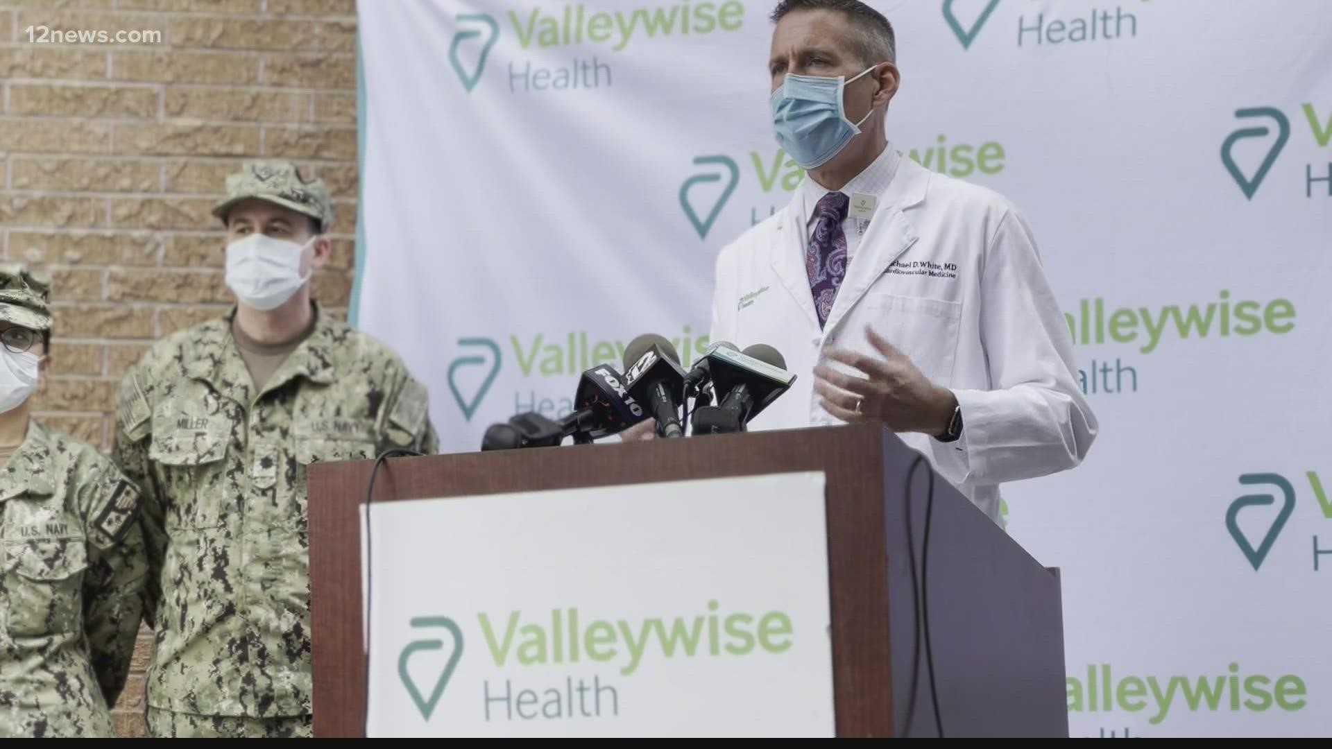 Valleywise Health is welcoming a 7-person U.S. Navy team to join Phoenix front-line healthcare workers led by Commander Russell Miller through next month.