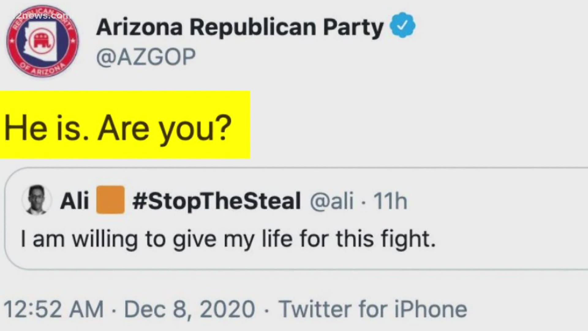 Overnight, Arizona's Republican Party asked if Republicans are willing to die for their cause in a series of tweets. Joe Dana has reaction and one expert's warning.