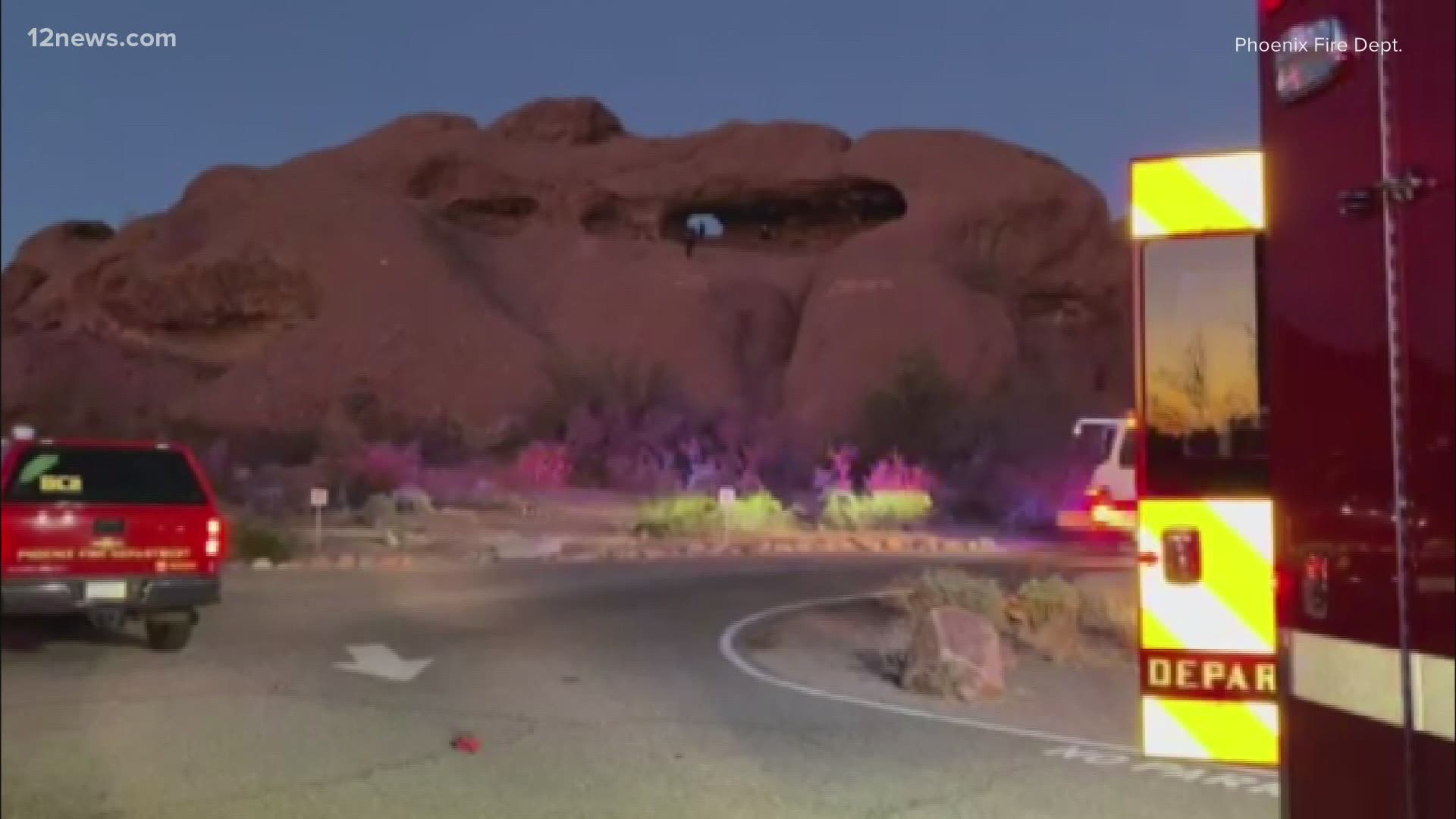 A man in his 20s fell 30 to 40 feet while hiking at Papago Park, according to the Phoneix Fire Department.  He was transported to a trauma hospital.