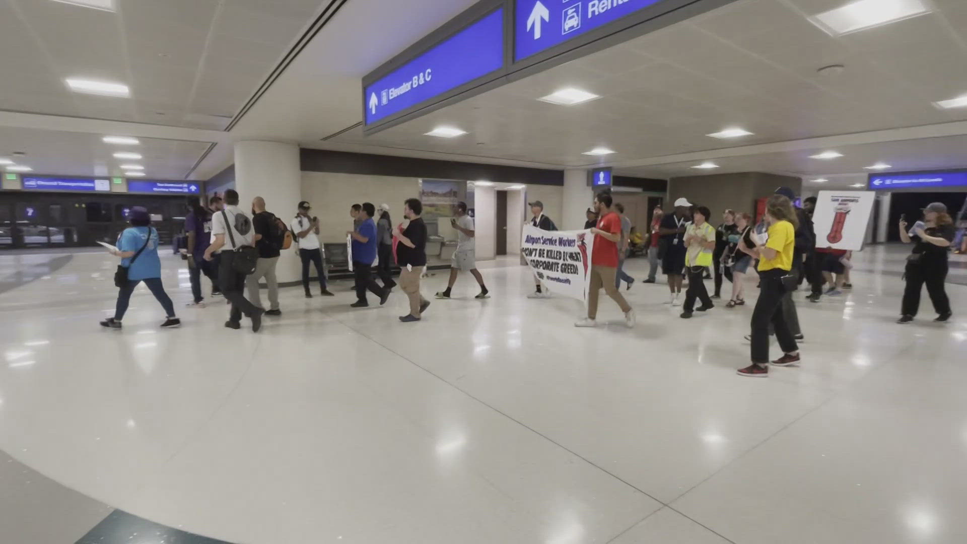 A protest was held a Sky Harbor on Tuesday demanding changes to protect workers during the hot summer months.