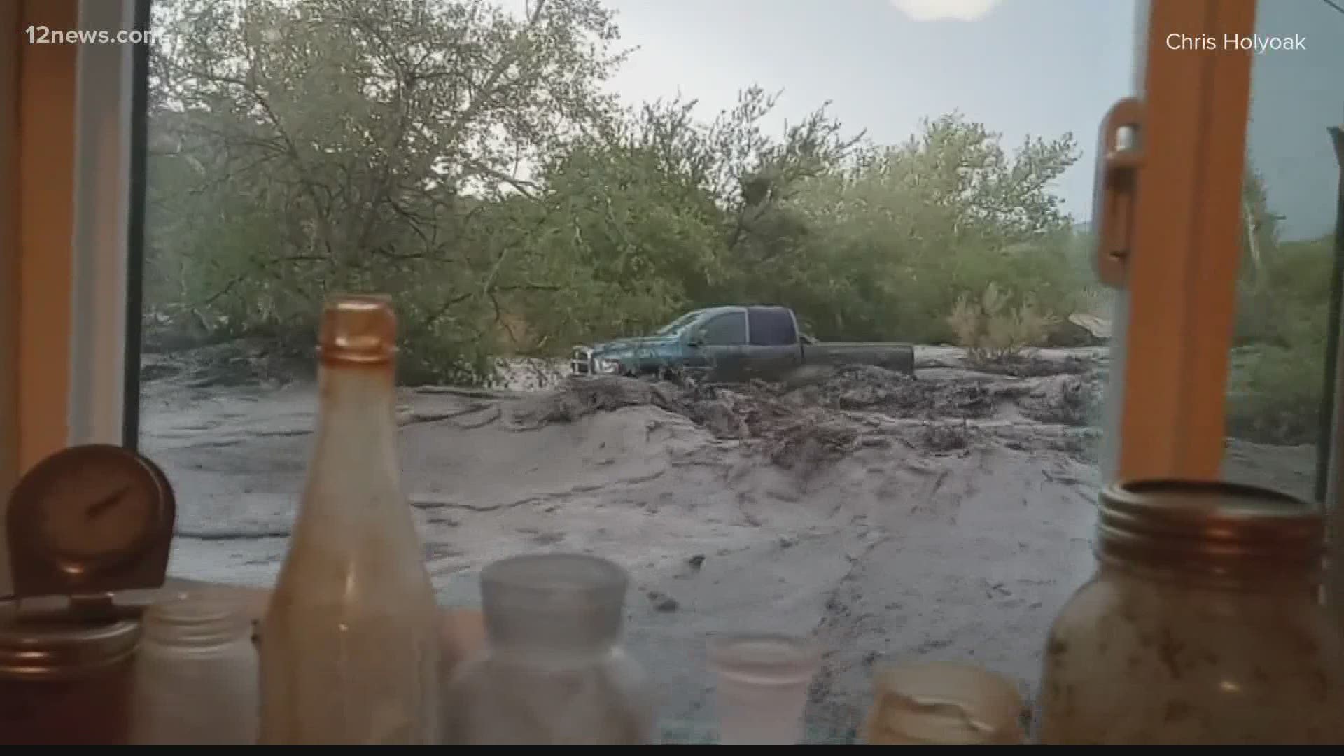 The scary video showed the moments as flash floods swept through the far East Valley over the weekend.