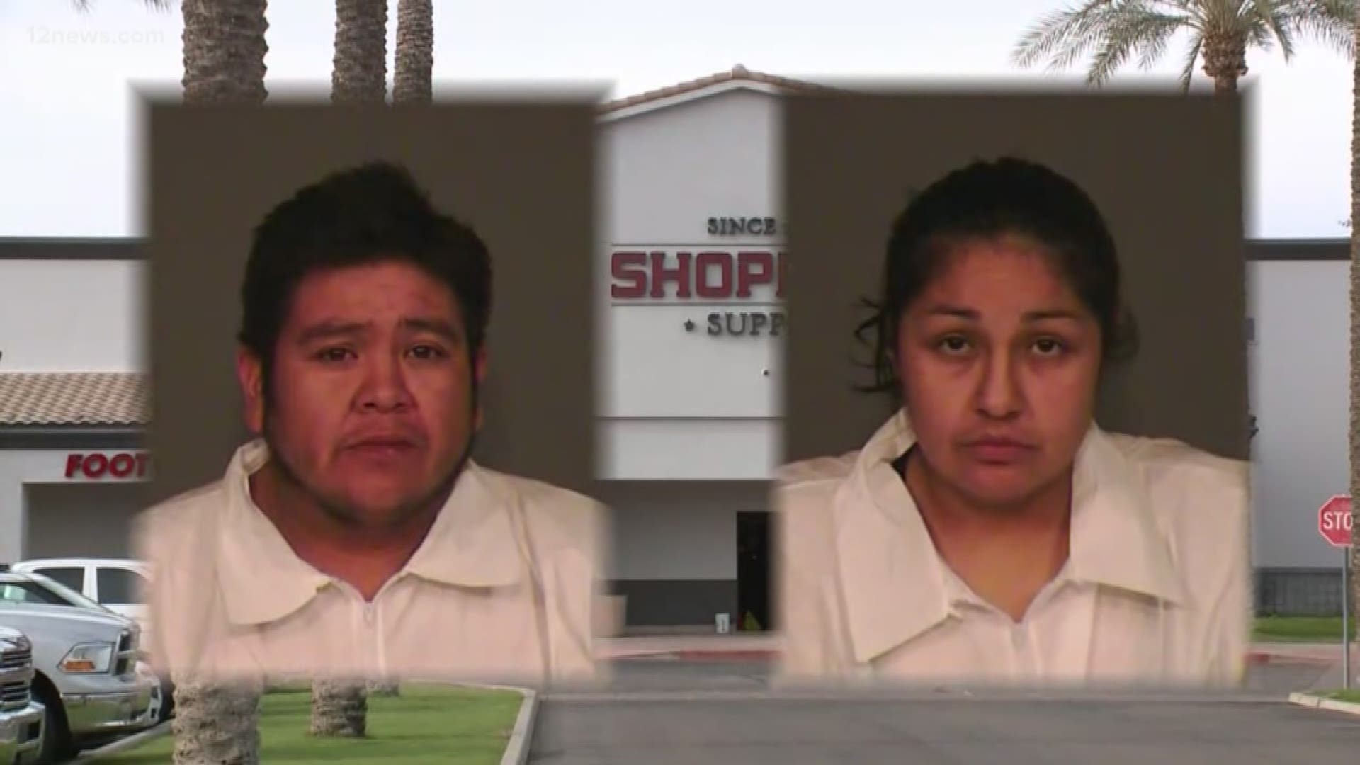 Two people have been arrested in connection to the theft of 21 guns from a Chandler store. The two suspects are believed to have been high on meth when they drove a pickup truck through the front entrance of the store, before leaving on foot. Nine guns are still missing, the ATF is involved.