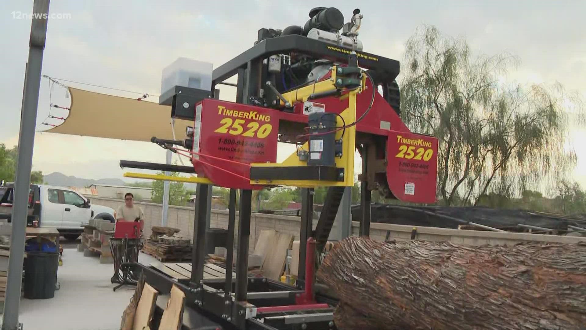Over 500 trees uprooted by storms would have been going to a landfill if it wasn't for Chequest Millworks in Peoria, which is turning the logs into unique furniture.
