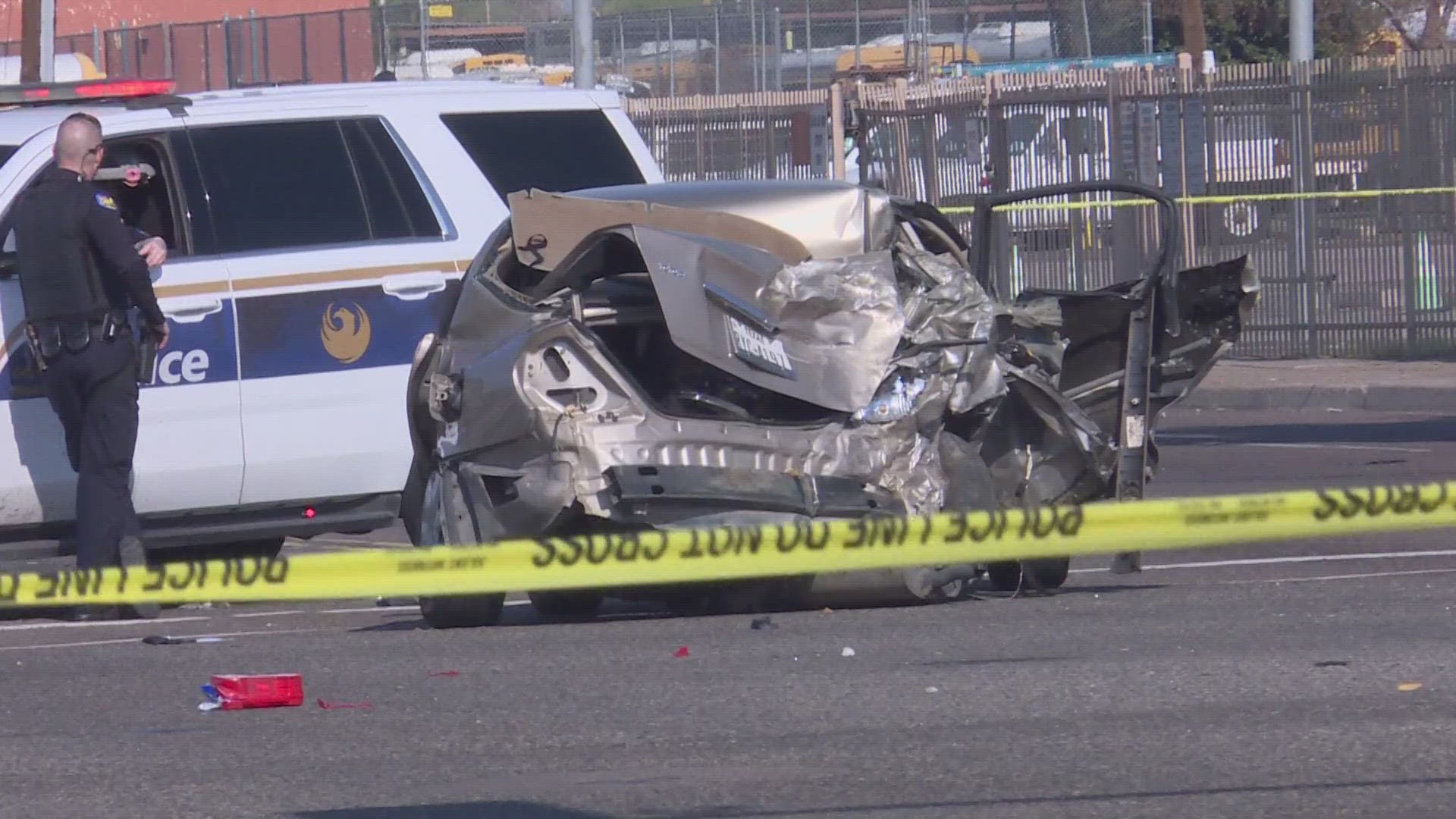 The crash happened at the intersection of 35th Avenue and McDowell Road on Monday morning, Phoenix fire said.