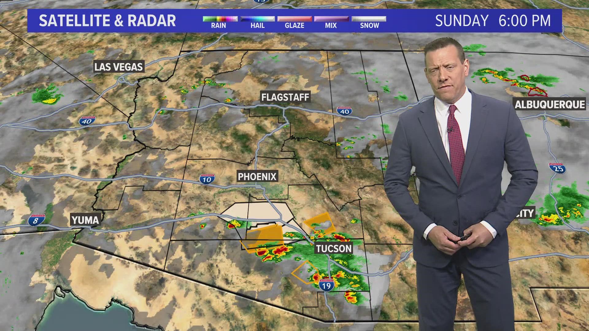 Monsoon storms will hit State 48 through Tuesday, followed by more heat, but lower humidity.