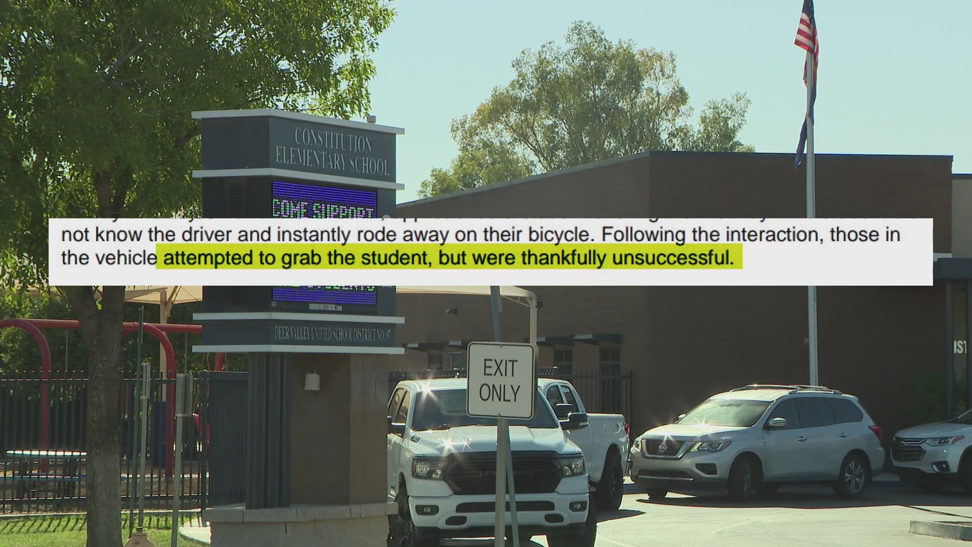 A student of Constitution Elementary was allegedly approached Wednesday by a stranger who attempted to grab them.