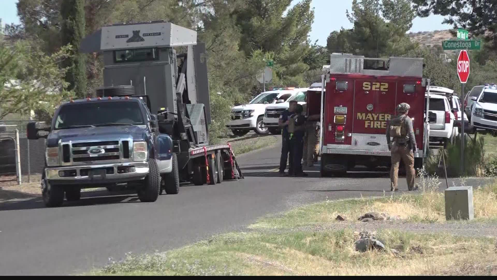 A Yavapai County Sheriff's deputy was shot by a suspect who police say is now barricaded inside some sort of structure. The shooting happened in Cordes Lakes.