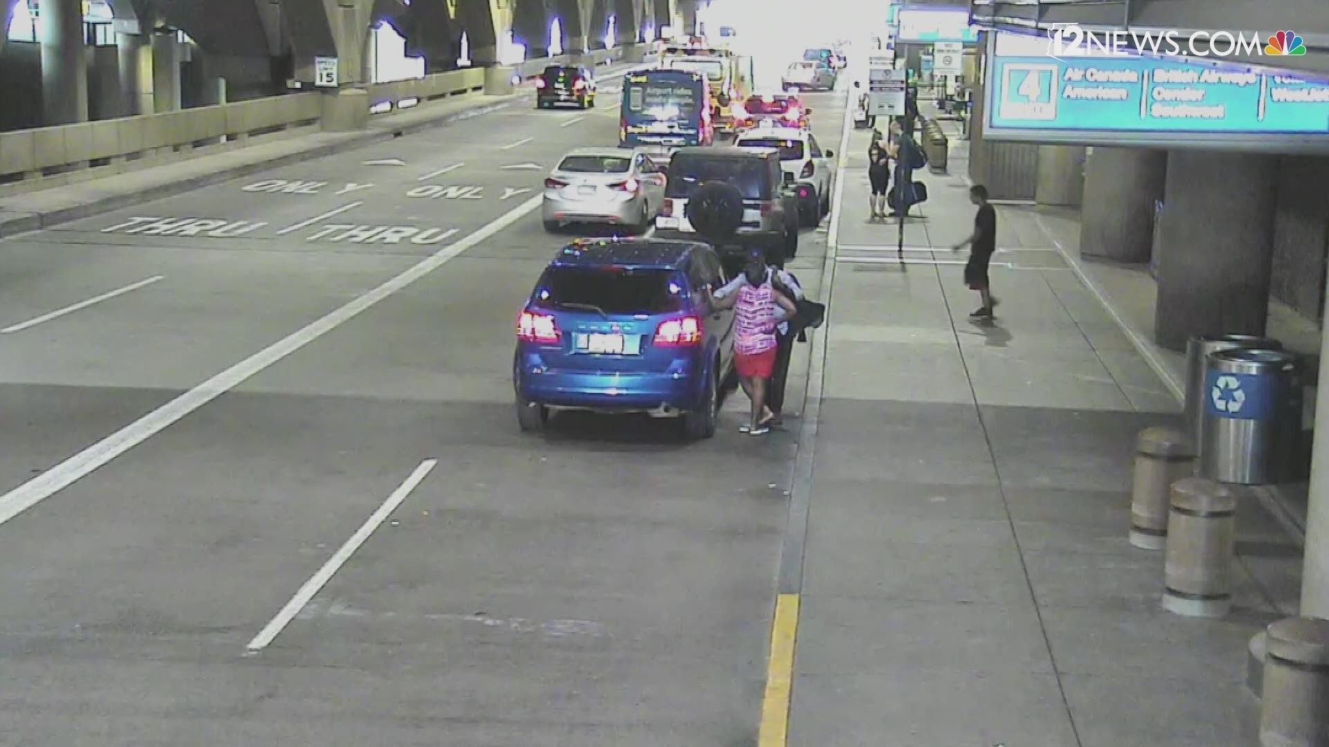 Police arrested 28-year-old Scott Duran in early June for allegedly stealing a car at Sky Harbor Airport's terminal four that had a 5-year-old boy inside. Video shows the vehicle traveling westbound on Sky Harbor Boulevard and a patrol unit follow it back eastbound in front of terminal two. The stolen vehicle stopped and officers took Duran into custody. The child was uninjured and returned to his mother.