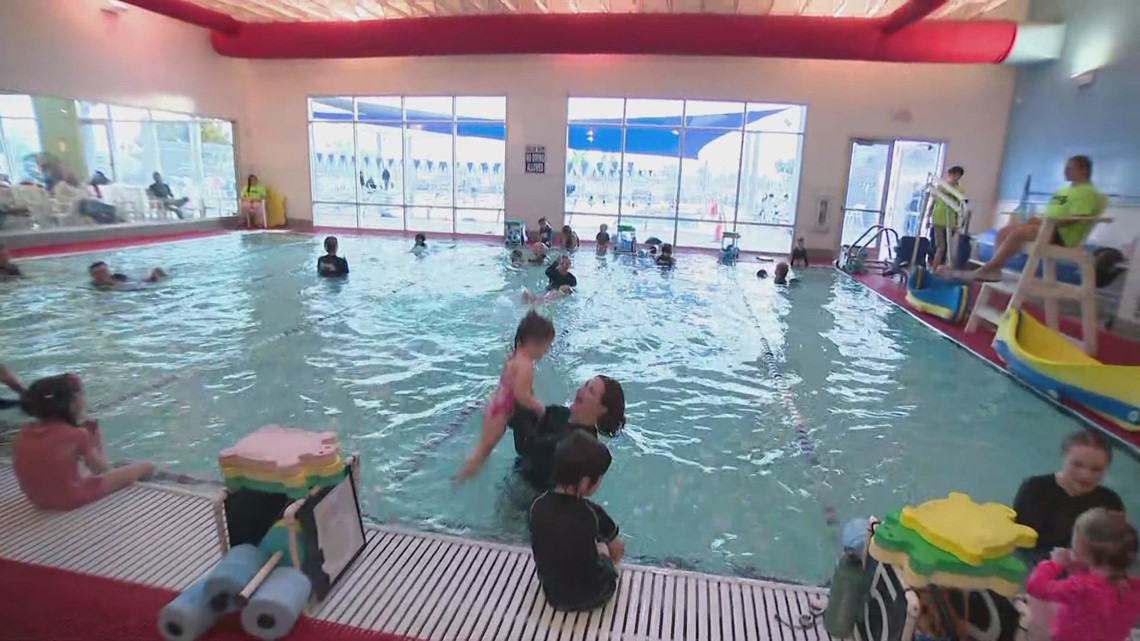 Practicing water safety at Evo Swim School in Gilbert