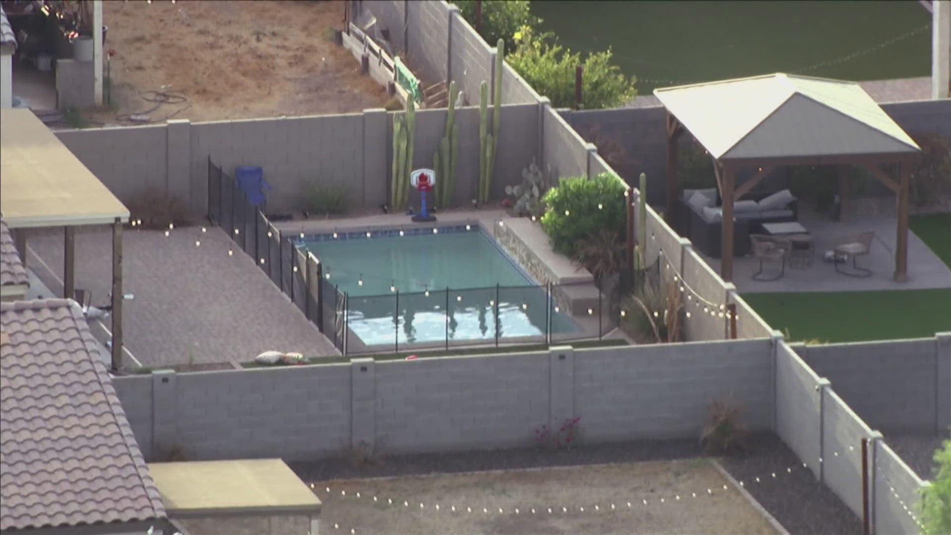 The boy was rushed to the hospital in critical condition after he was found in the pool.