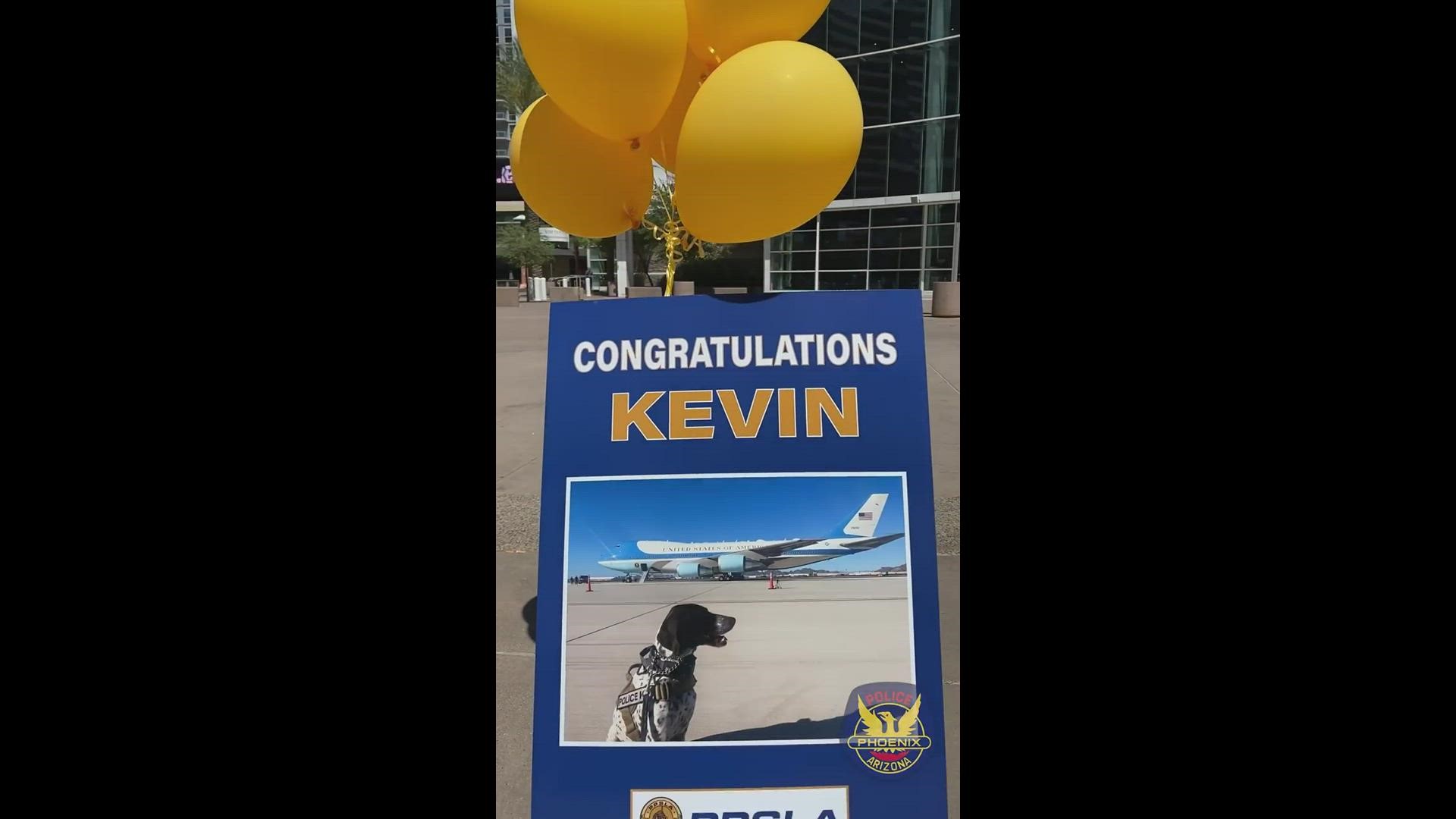 After 6 years of sniffing out explosives for the Phoenix Police Department, K-9 unit Kevin is getting to celebrate a happy retirement.
