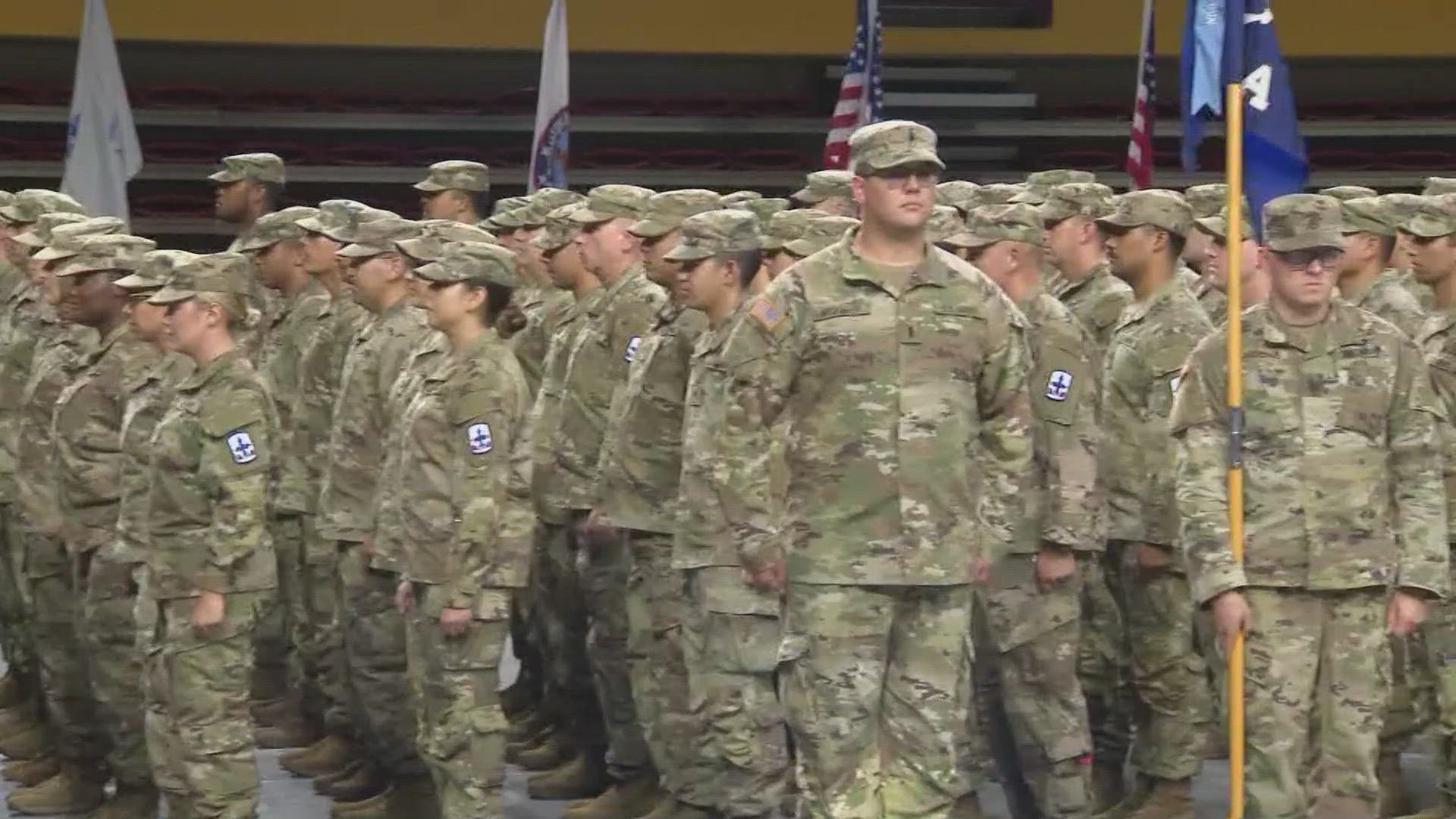 The soldiers were given a deployment send-off ceremony in the Valley Friday night.