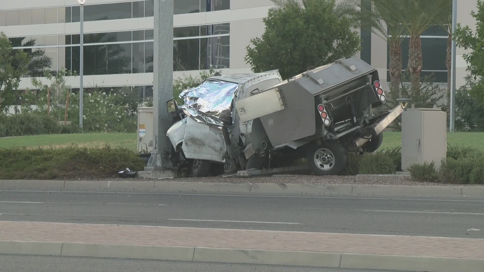 Around 4 a.m. on July 4, a parking lot sweeper reportedly left the road and crashed into a message board pole near Price and Germann roads, police said.