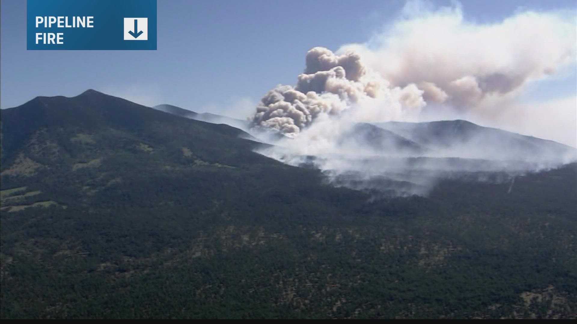 The Pipeline, Haywire and Double fires are all burning near Flagstaff, Arizona. Hundreds of firefighters are battling the flames to protect homes and businesses.