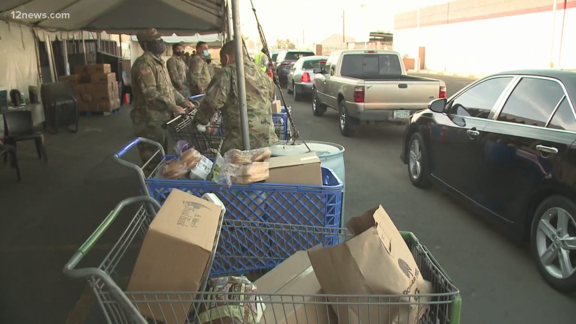 The line at St. Mary's Food Bank wrapped around the corner Tuesday morning, and it's been a familiar sight during the pandemic.